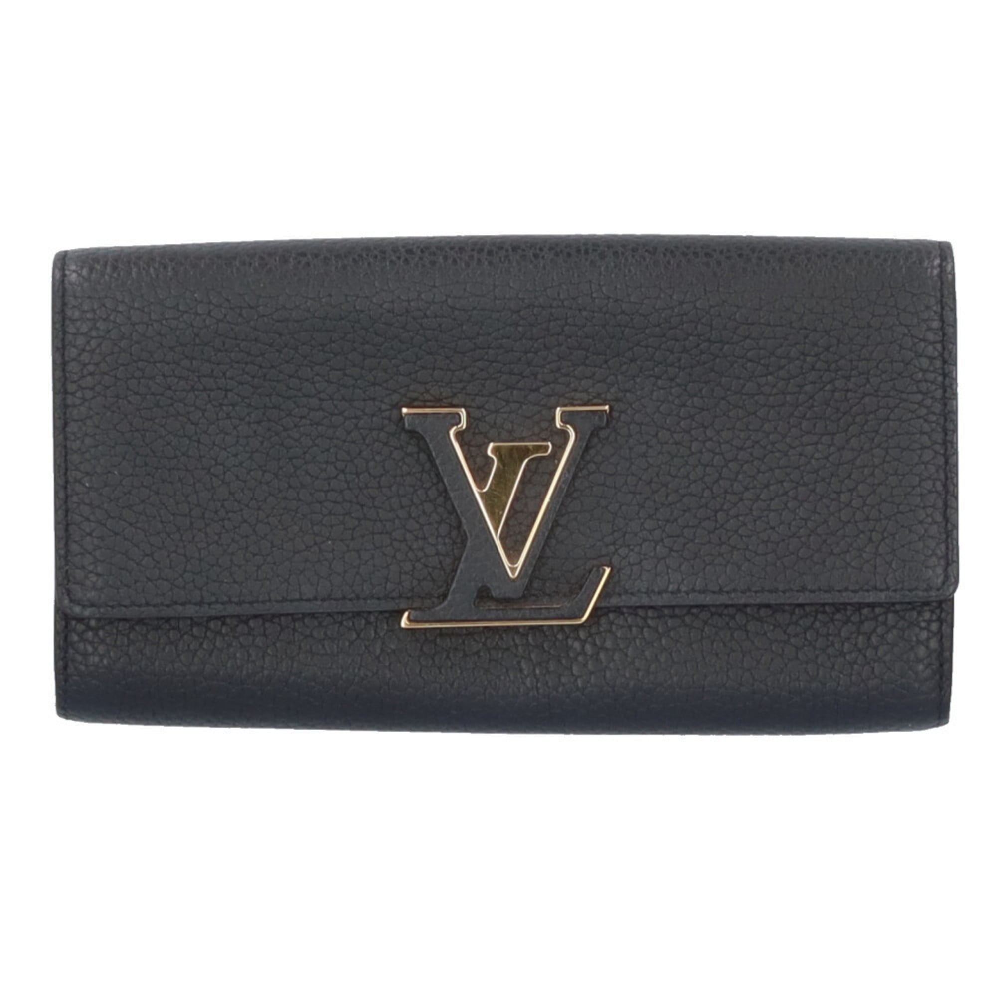 Louis Vuitton Black Noir Leather Long Wallet (Bi-Fold) (Pre-Owned)