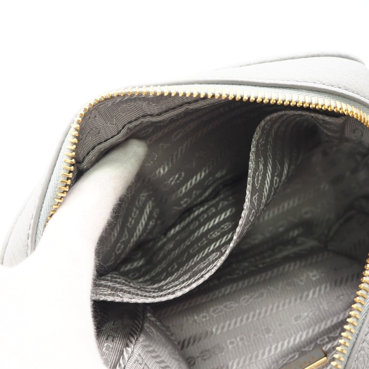 Prada Gray Leather Shoulder Bag (Pre-Owned)
