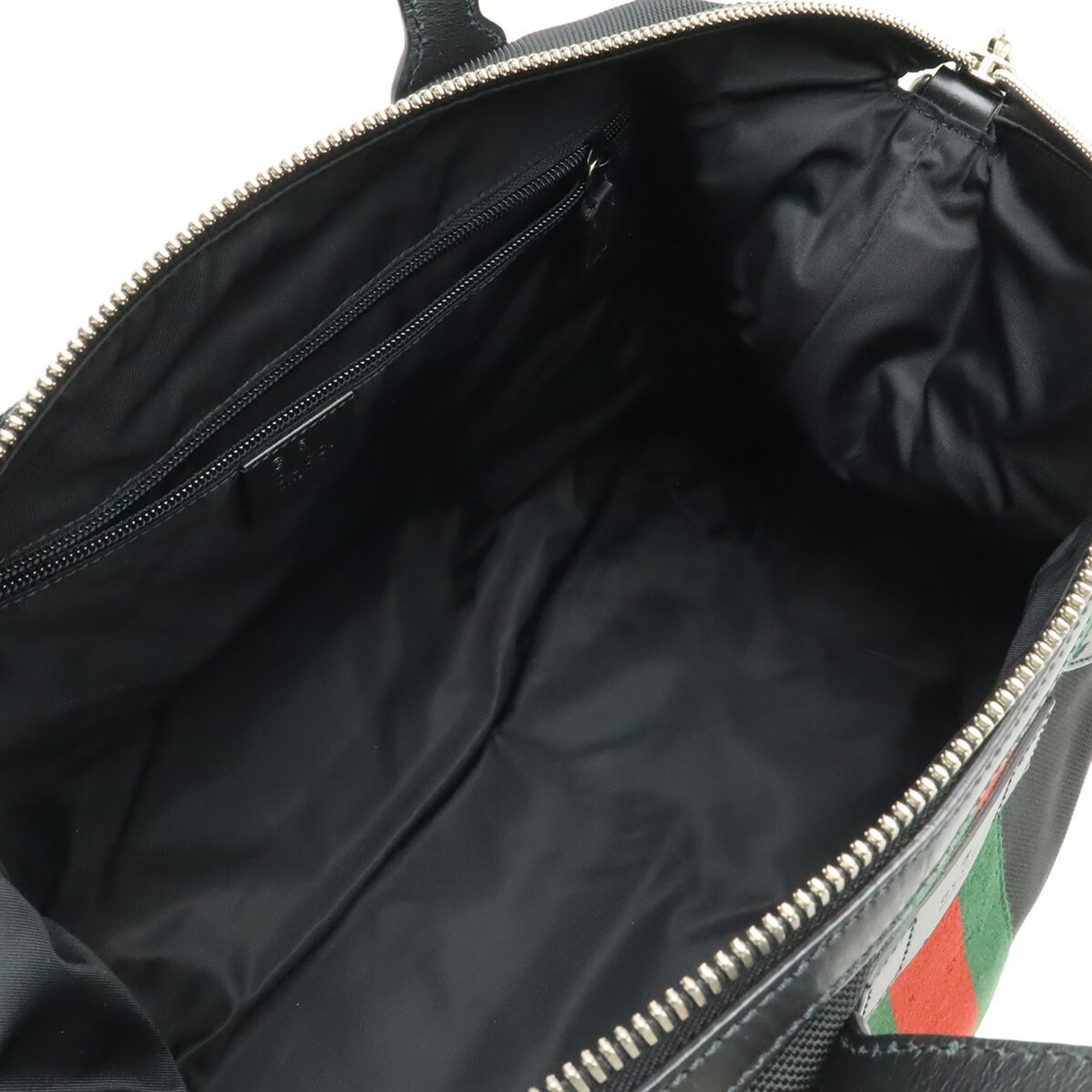 Gucci Black Green Red Color Nylon Canvas Leather Shoulder Bag Tote Bag (Pre-Owned)