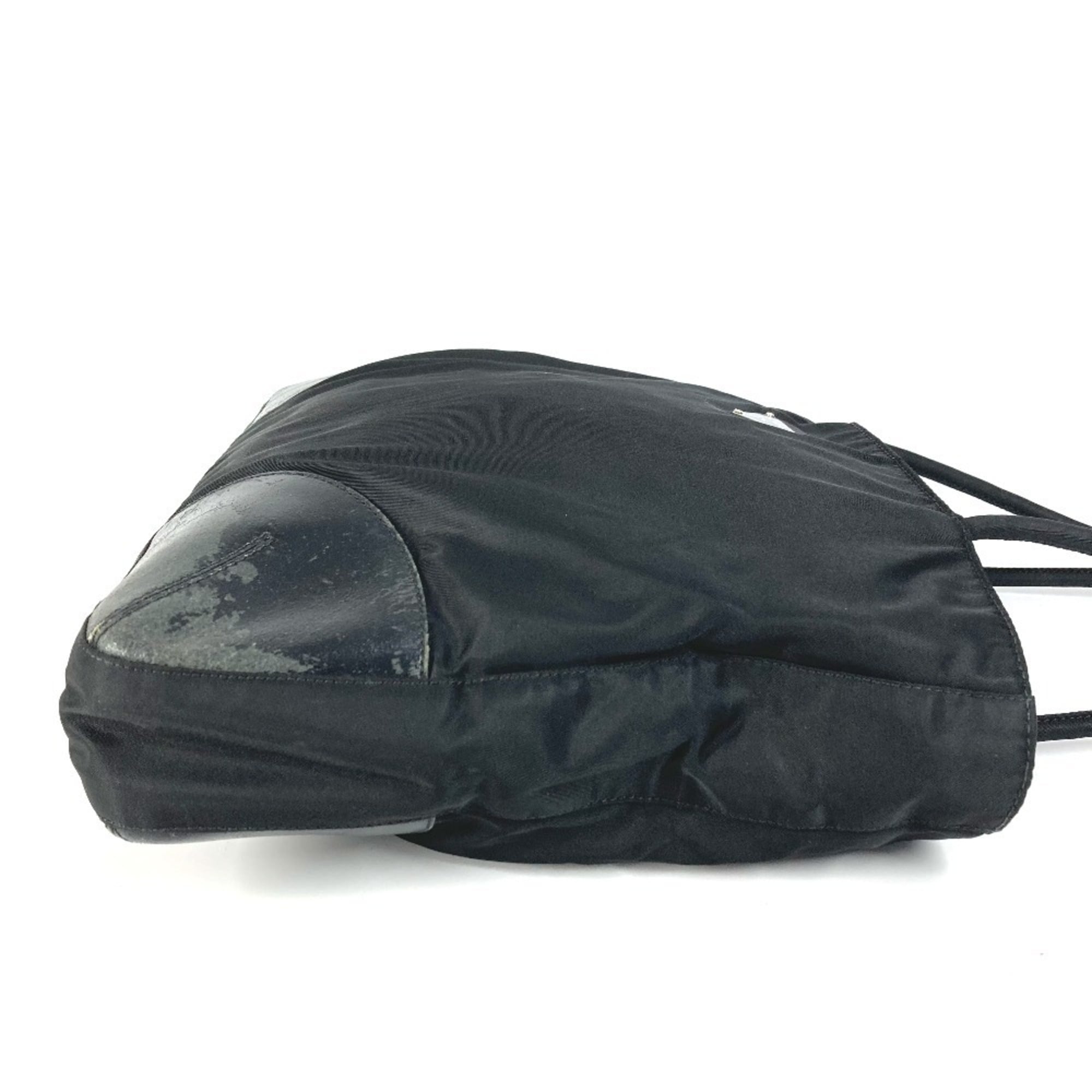 Prada Black Nylon Leather Shoulder Bag Tote Bag (Pre-Owned)