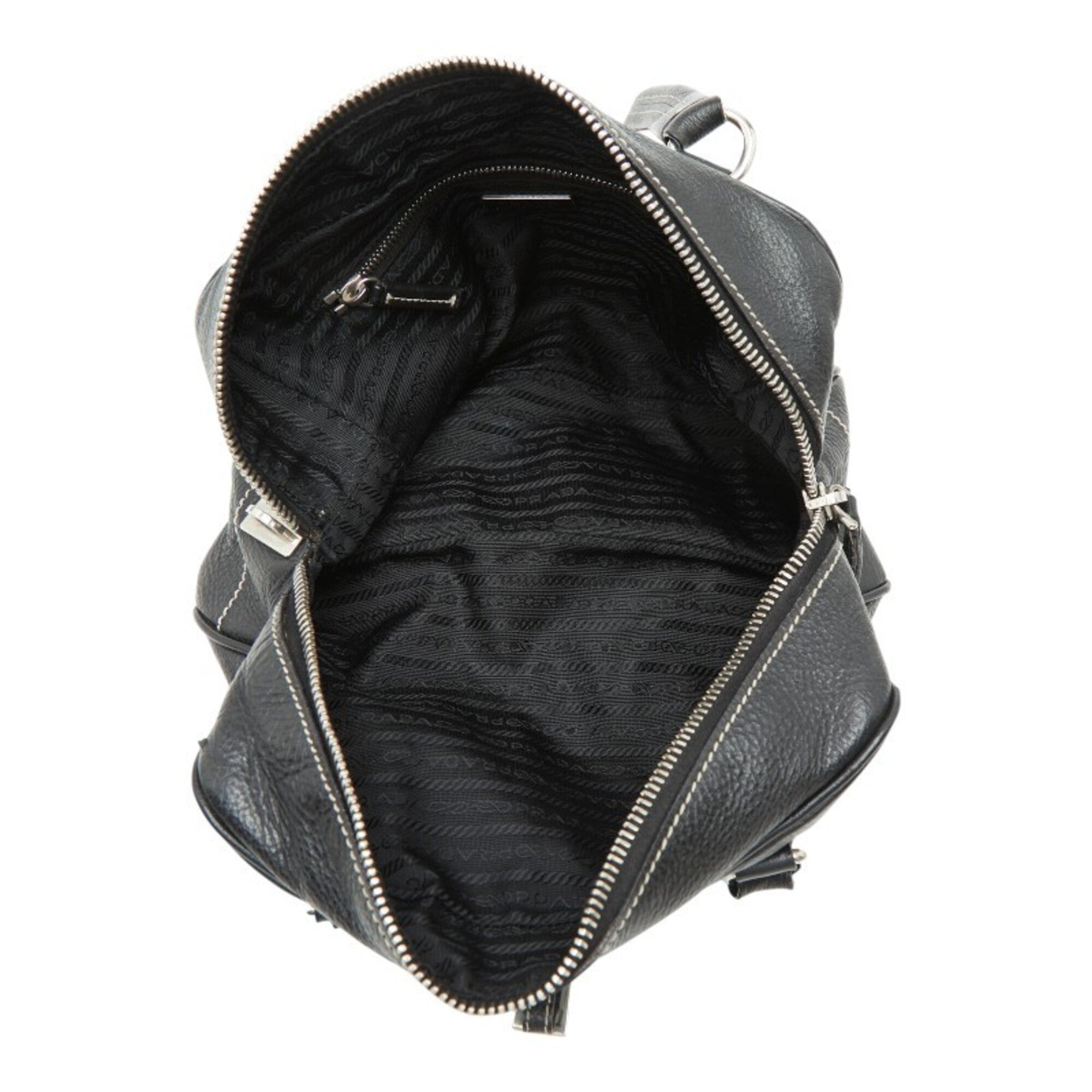 Prada Black Leather Boston Bag Handbag (Pre-Owned)