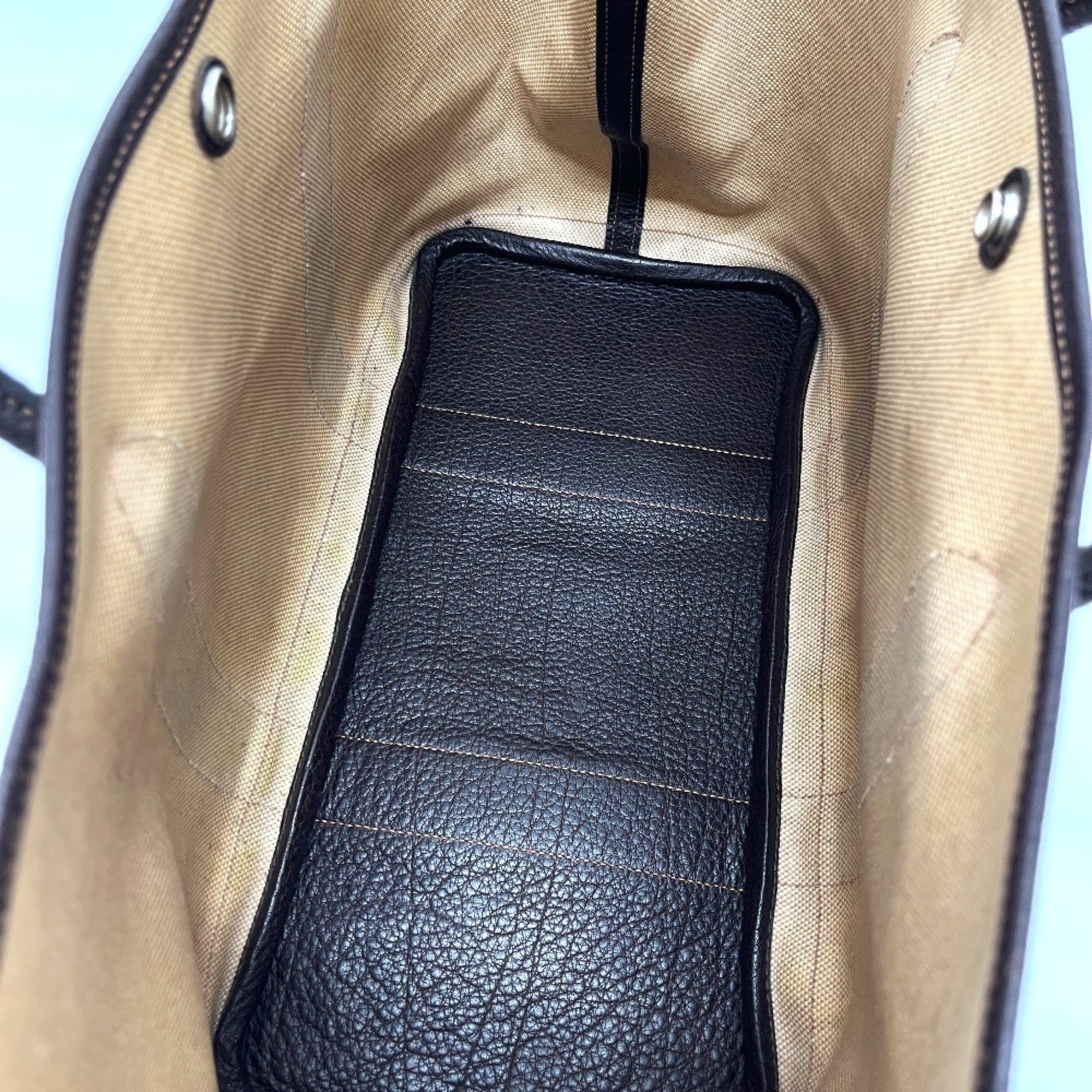 Hermes Beige Brown Toile H Leather Handbag Tote Bag (Pre-Owned)