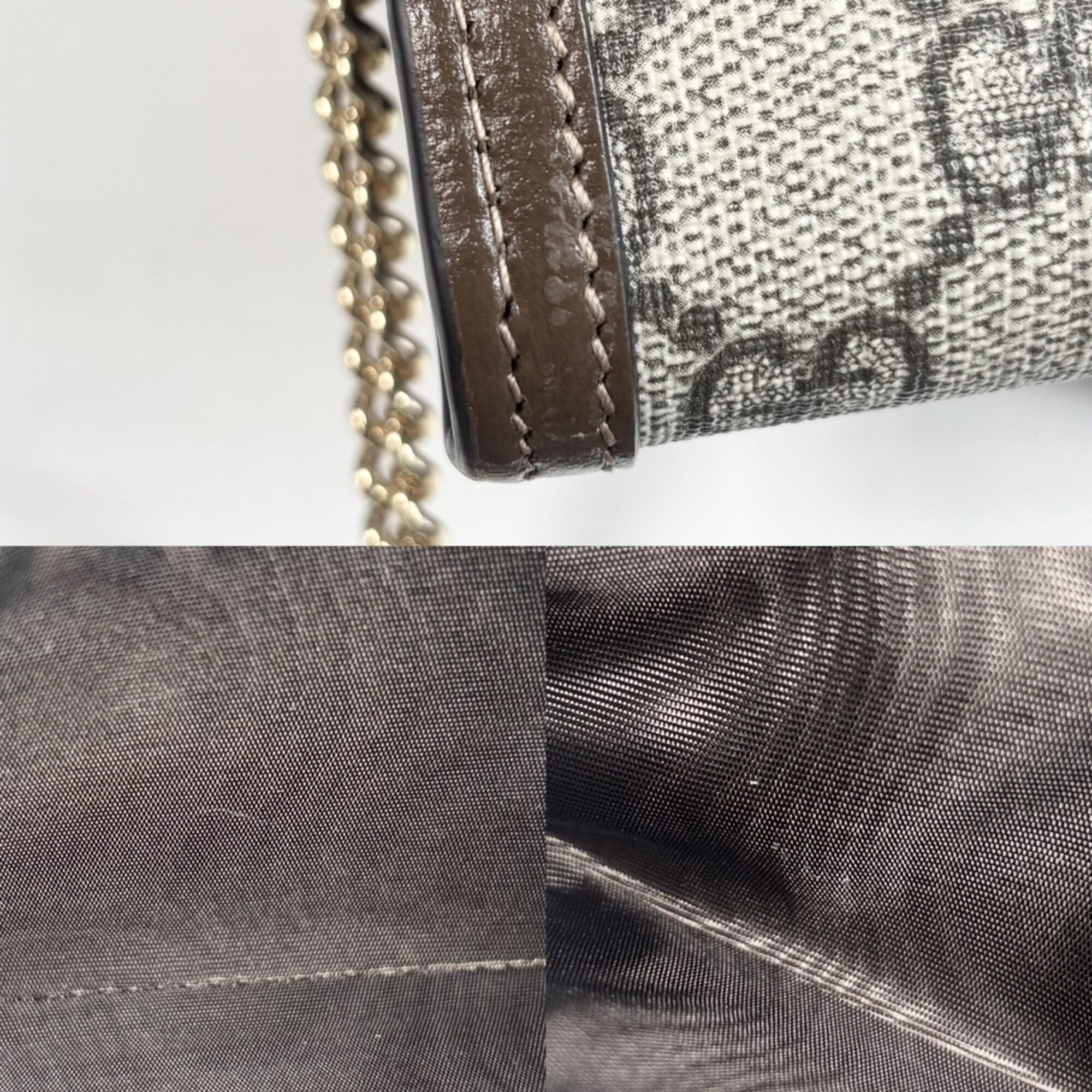 Gucci Beige Brown Gg Supreme Leather Chain/Shoulder Wallet (Pre-Owned)