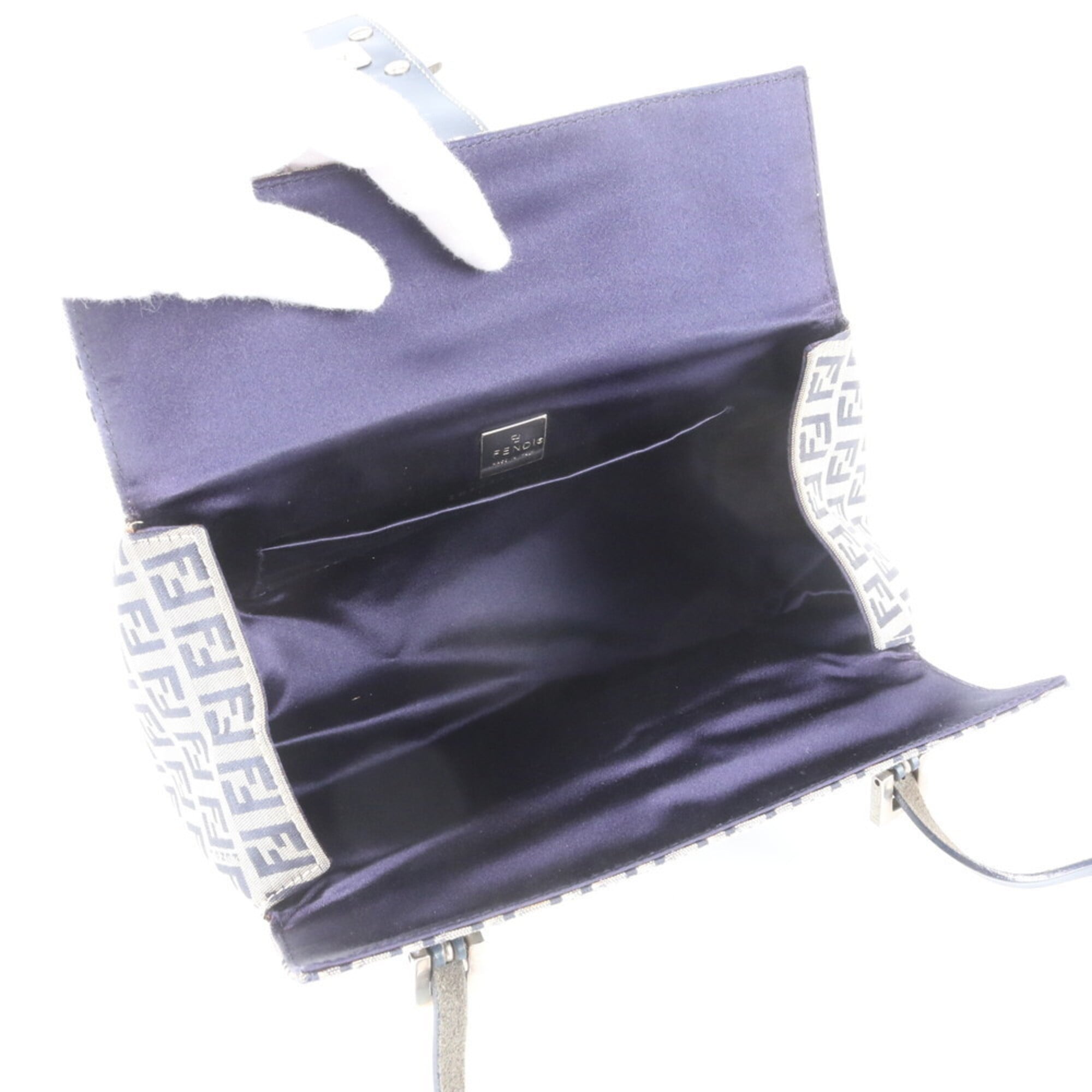 Fendi Gray Navy Leather Canvas Shoulder Bag Tote Bag (Pre-Owned)
