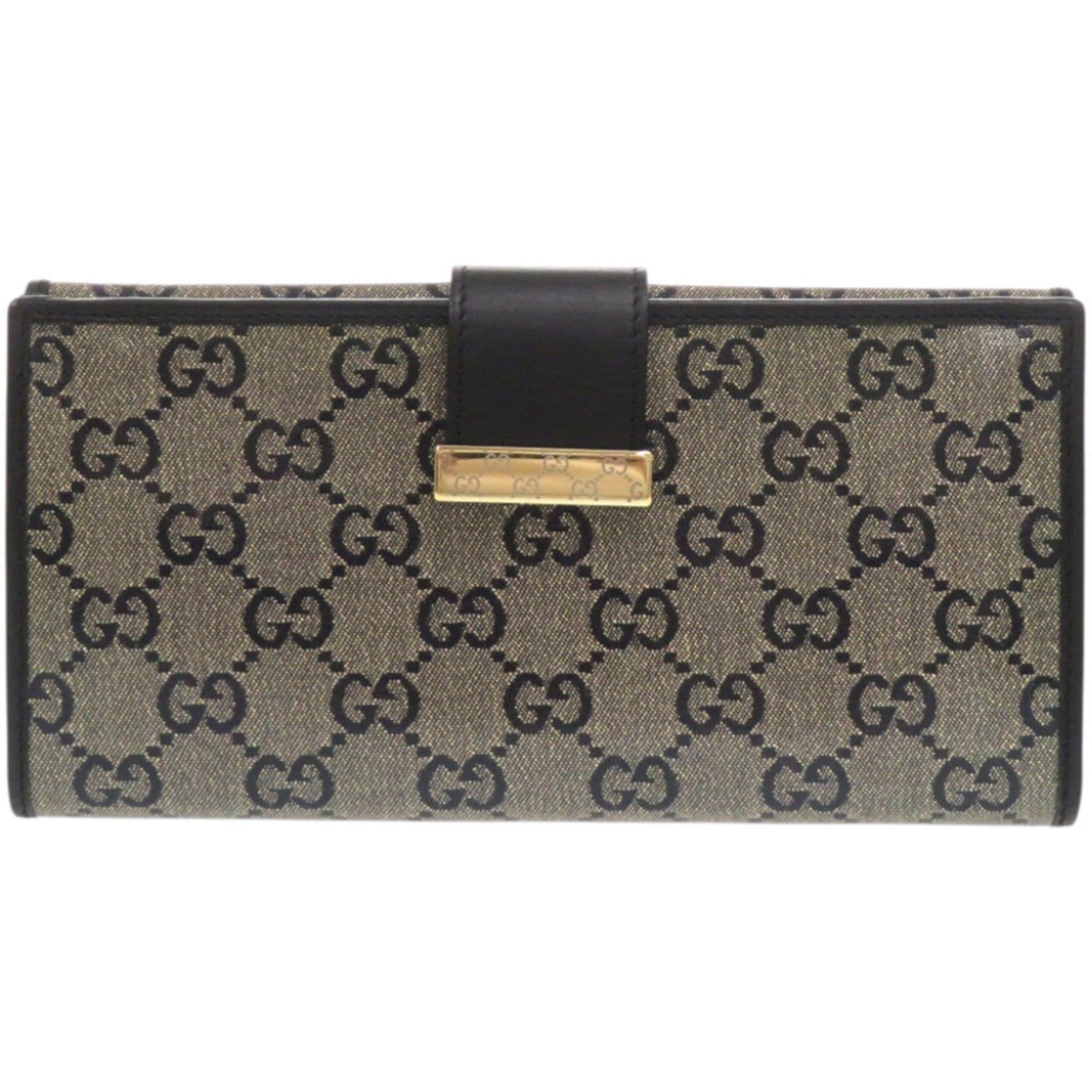 Gucci Gold Black Pvc Leather Long Wallet (Bi-Fold) (Pre-Owned)