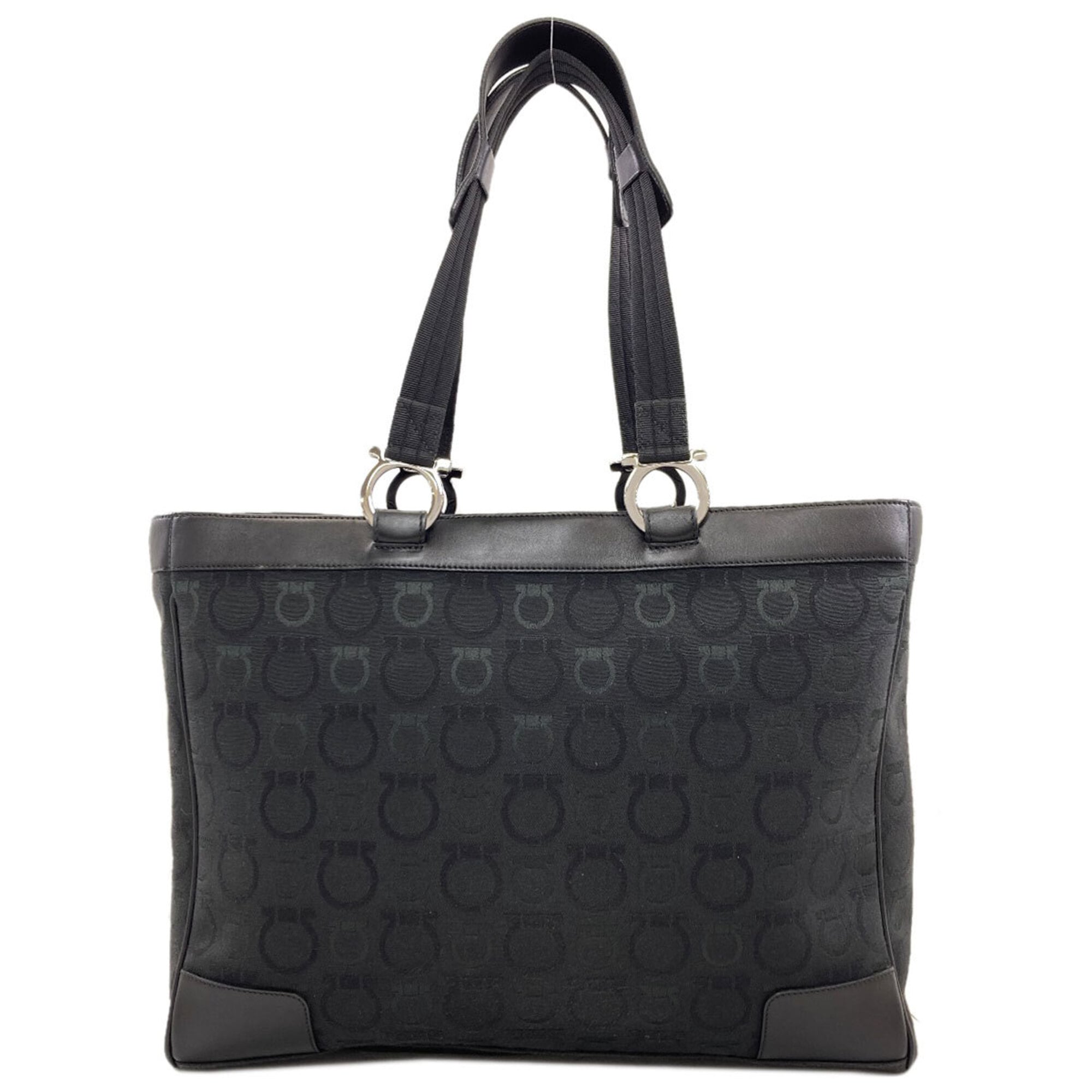 Salvatore Ferragamo Gancini Black Canvas Tote Bag (Pre-Owned)