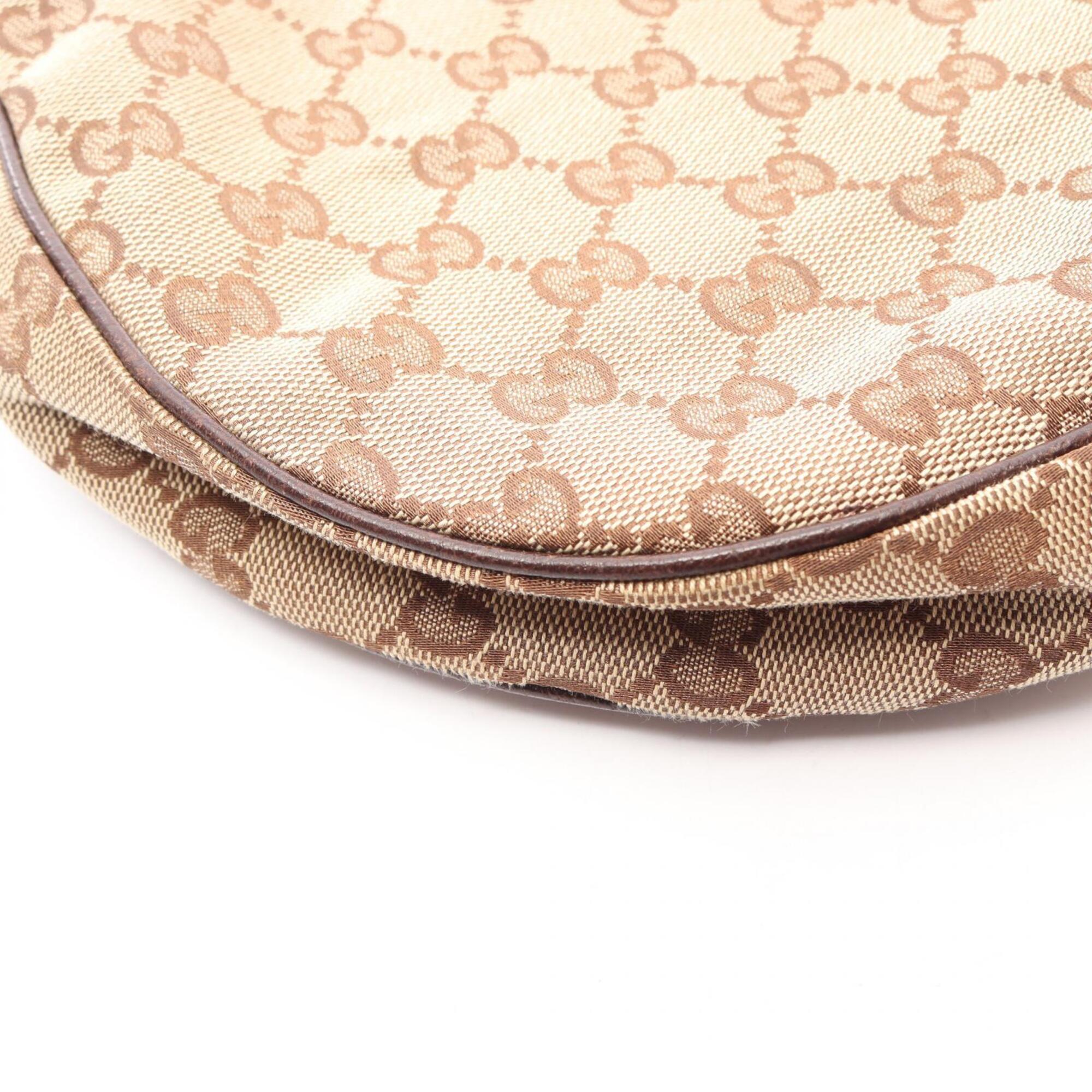 Gucci Beige Brown Canvas Leather Shoulder Bag (Pre-Owned)