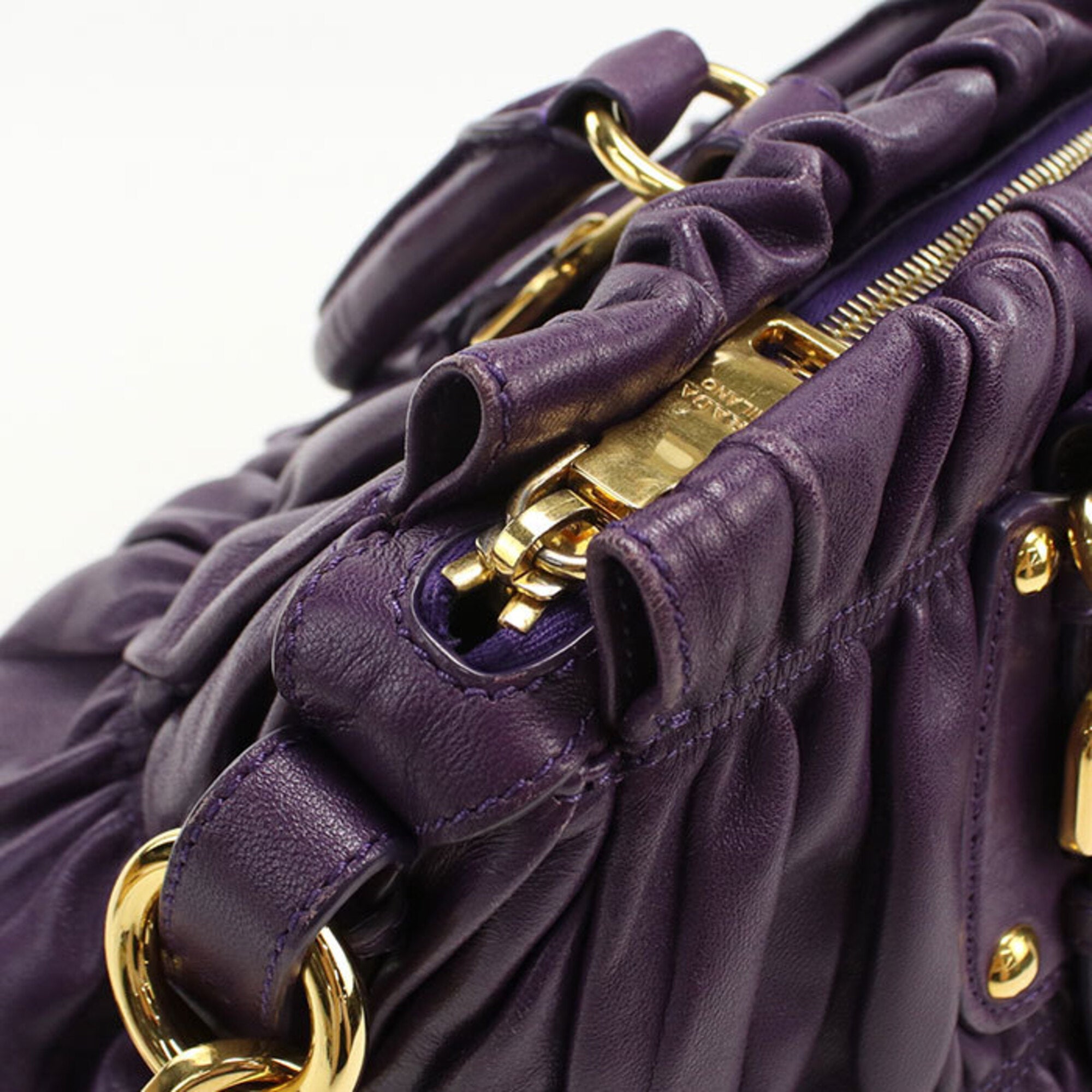 Prada Purple Leather Handbag Tote Bag (Pre-Owned)