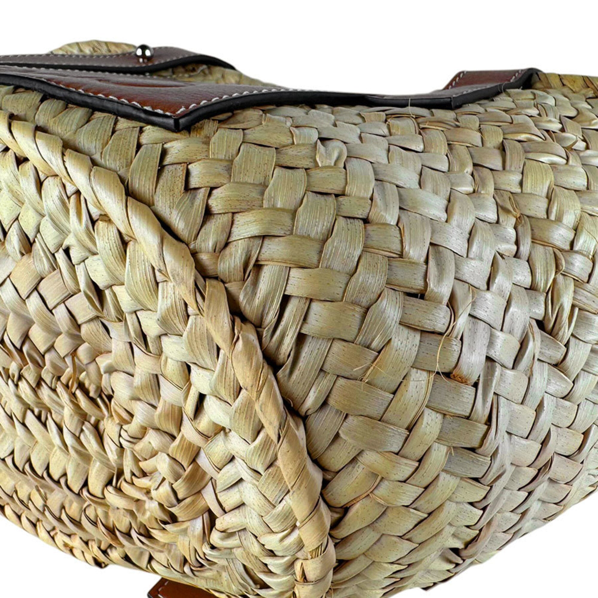 Loewe Brown Navy Raffia Canvas Basket Handbag Pouch (Pre-Owned)
