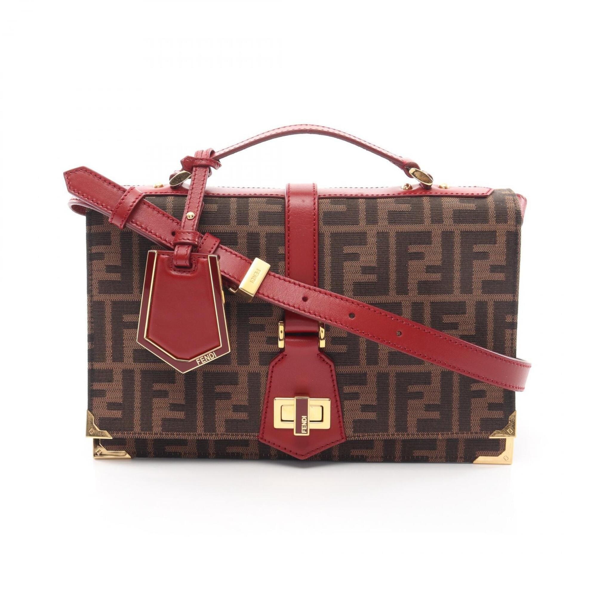 Fendi Black Brown Red Color Canvas Leather Handbag (Pre-Owned)