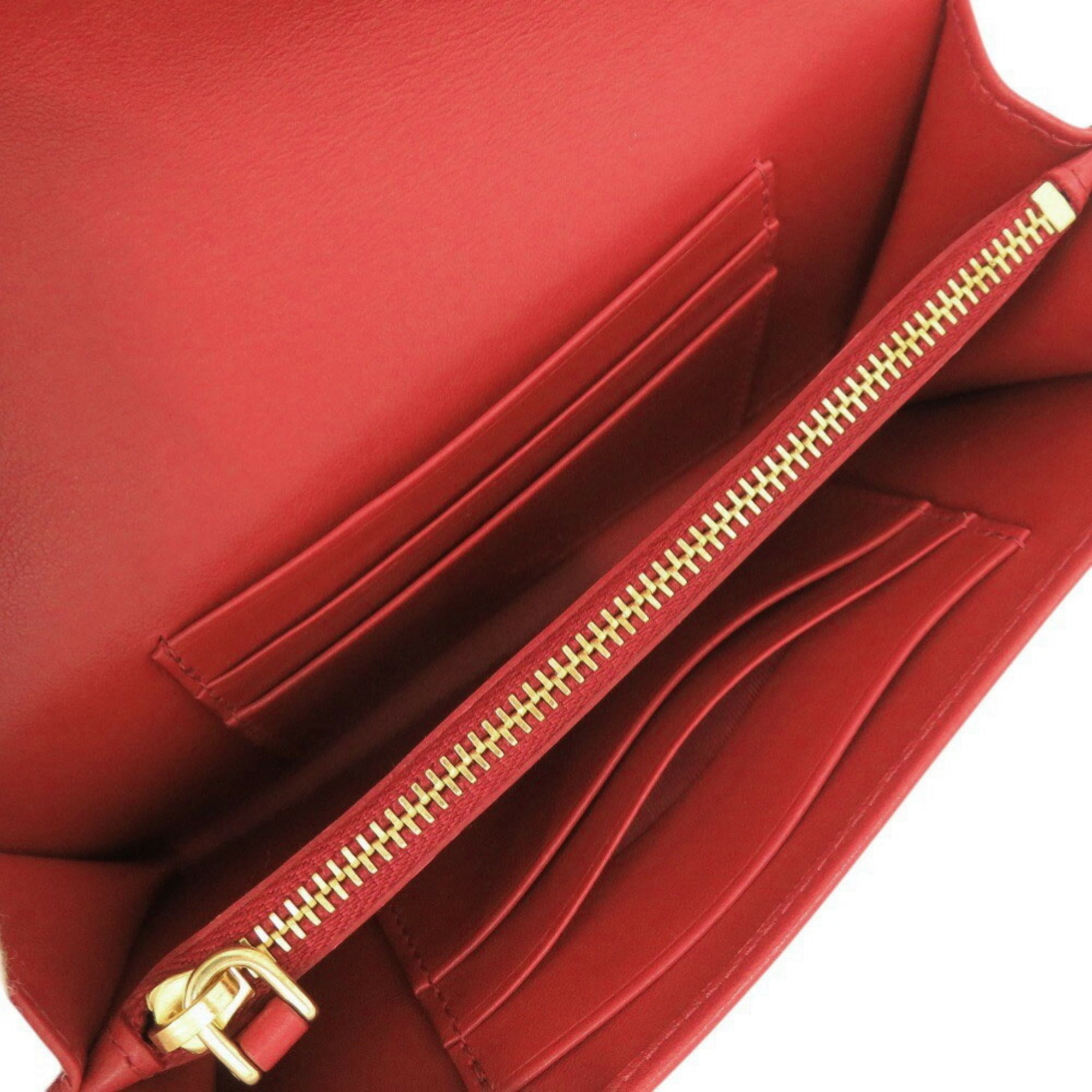 Prada Red Color Nylon Leather Chain/Shoulder Wallet (Pre-Owned)