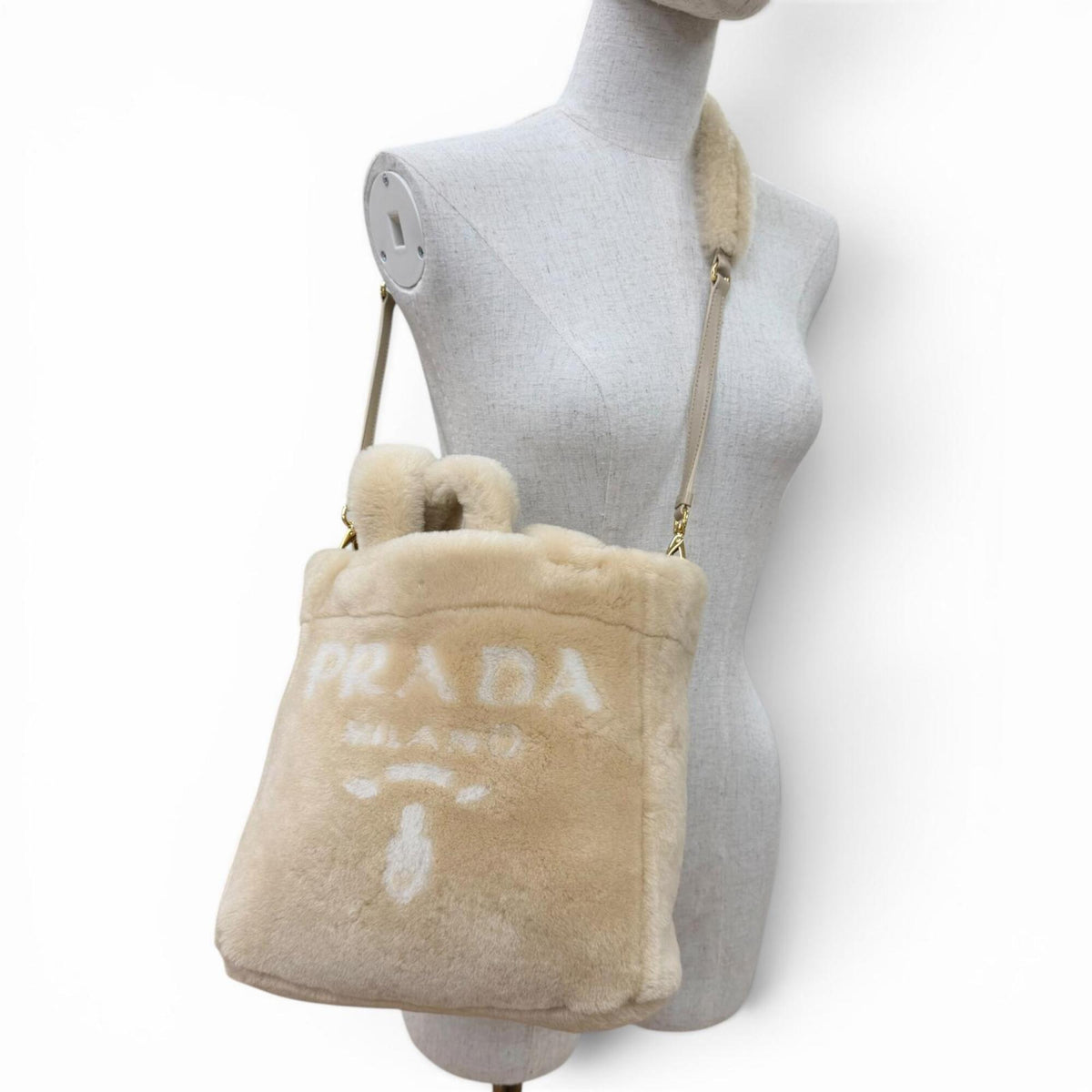 Prada Beige Leather Pouch Shoulder Bag (Pre-Owned)