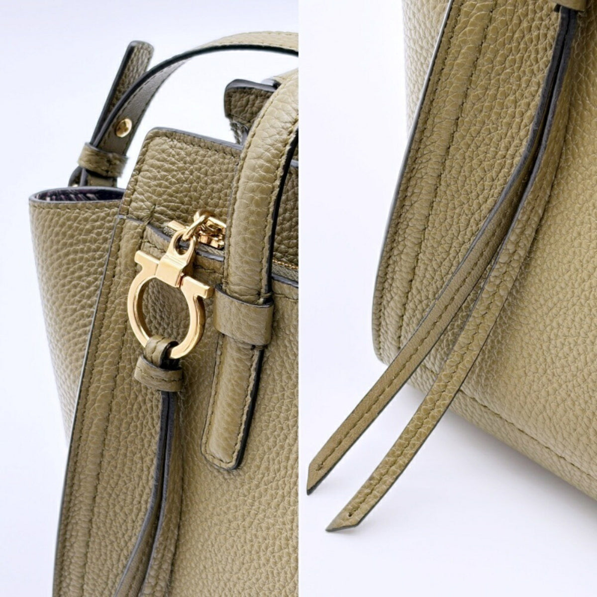Salvatore Ferragamo Khaki Leather Shoulder Bag Tote Bag (Pre-Owned)