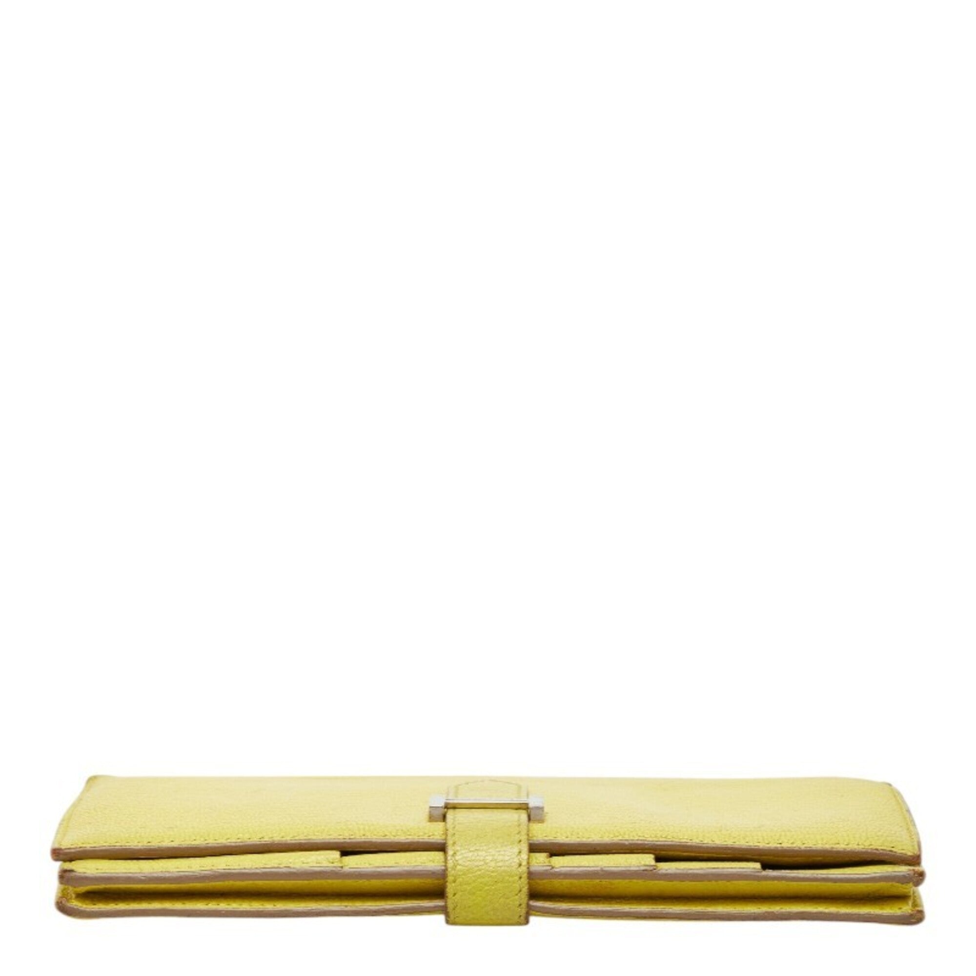 Hermes Lime Yellow Chevre Leather Long Wallet (Bi-Fold) (Pre-Owned)
