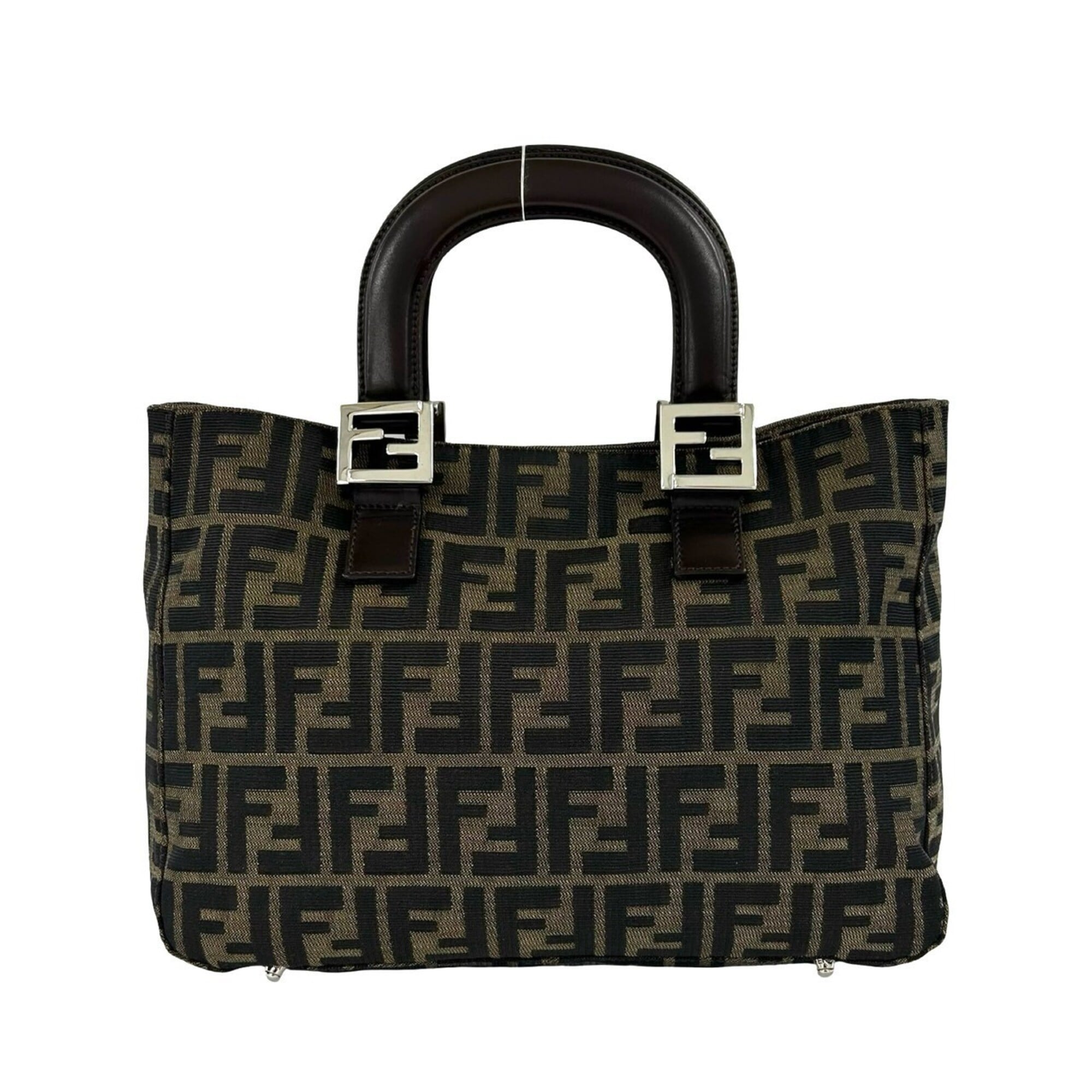 Fendi Black Brown Canvas Leather Handbag Tote Bag (Pre-Owned)