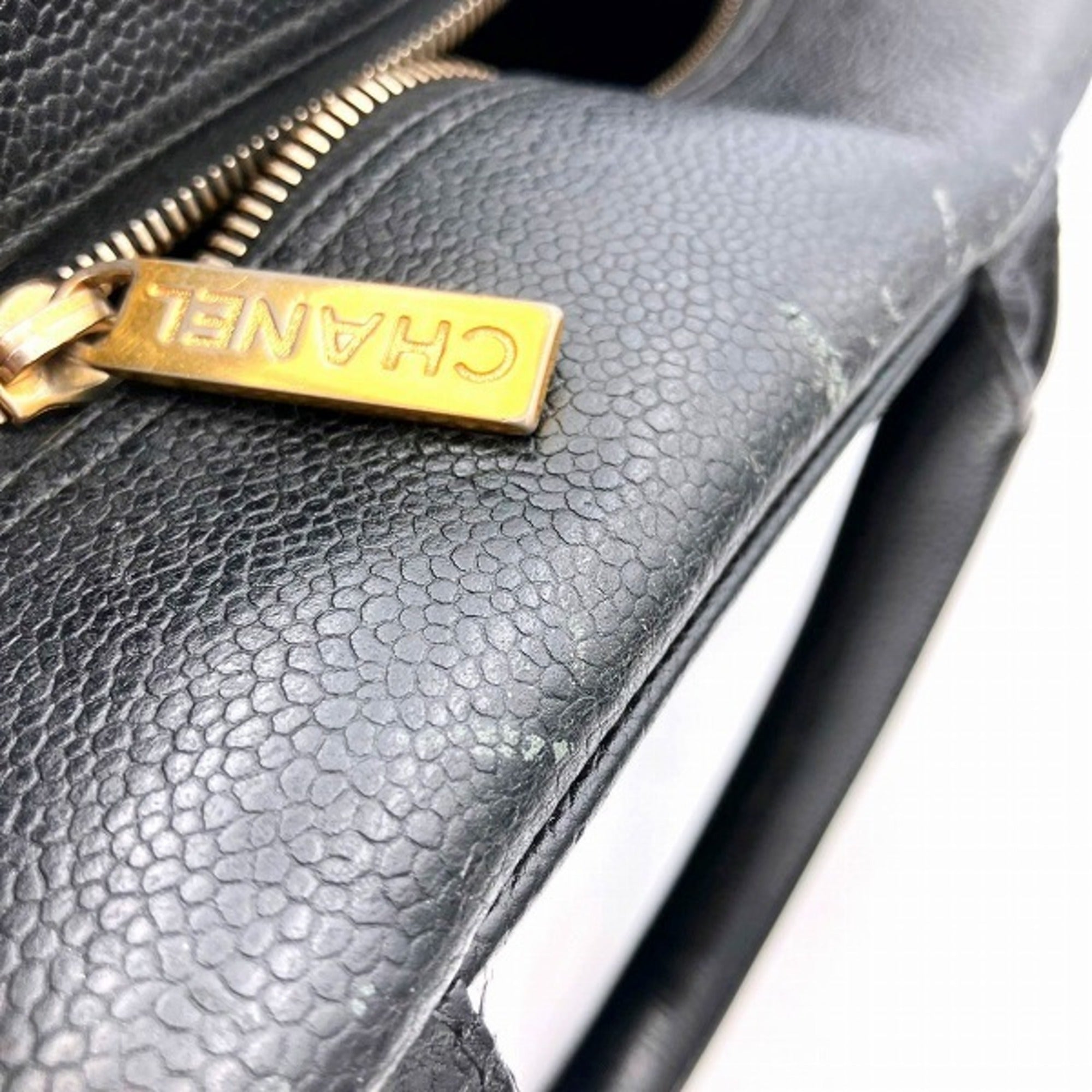 Chanel Black Grained Calfskin Boston Bag Handbag (Pre-Owned)