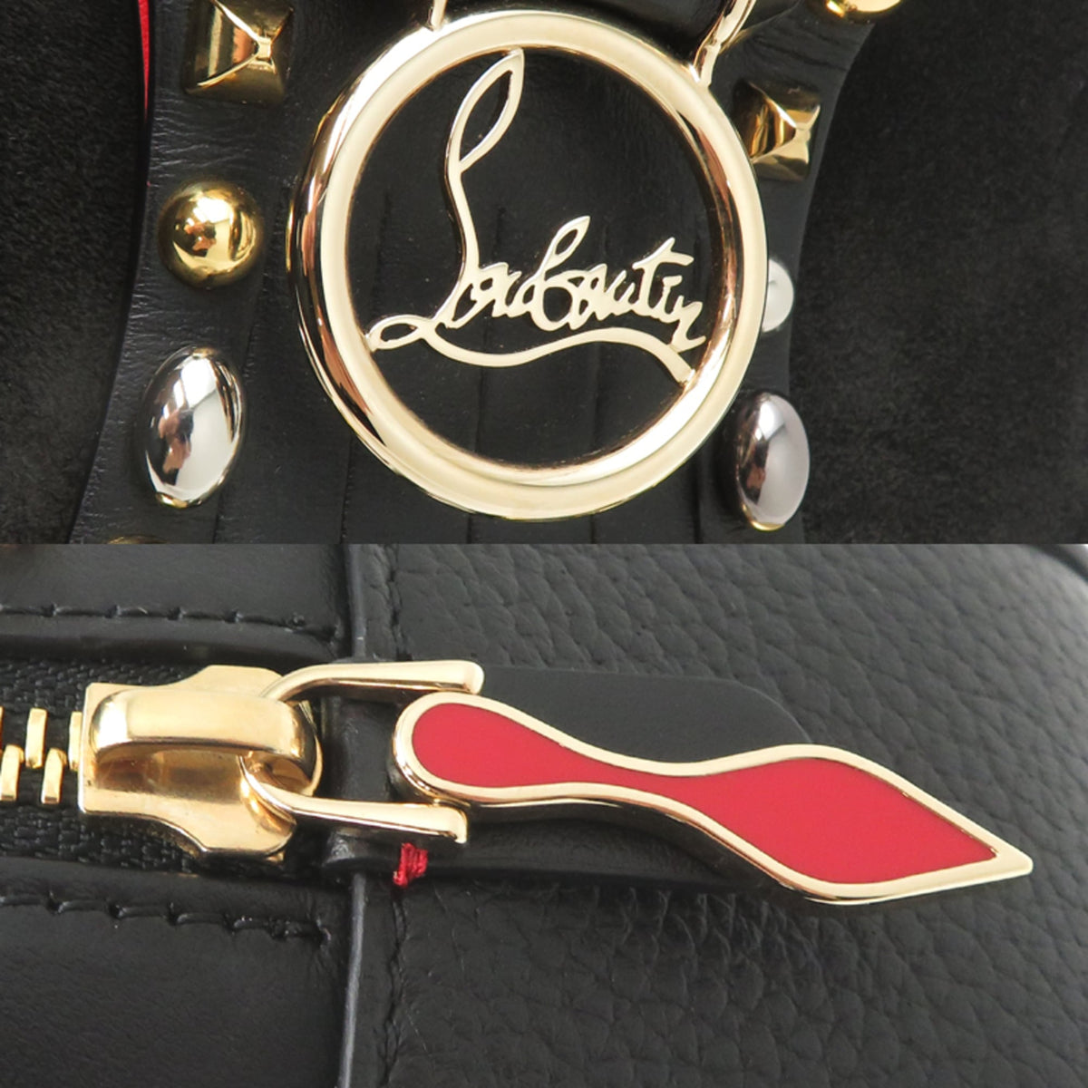 Christian Louboutin Black Red Color Leather Shoulder Bag (Pre-Owned)