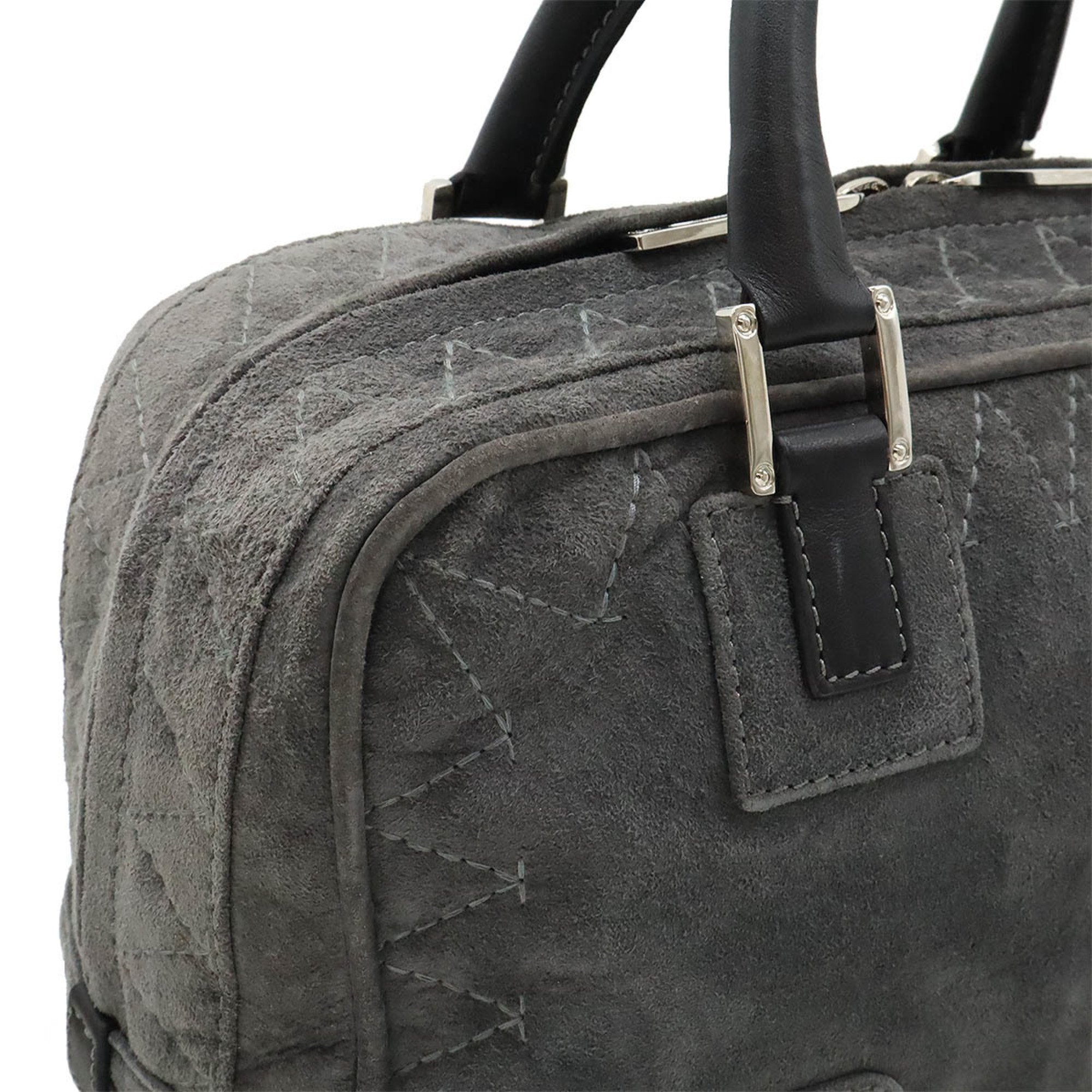 Loewe Black Gray Suede Leather Boston Bag Handbag (Pre-Owned)