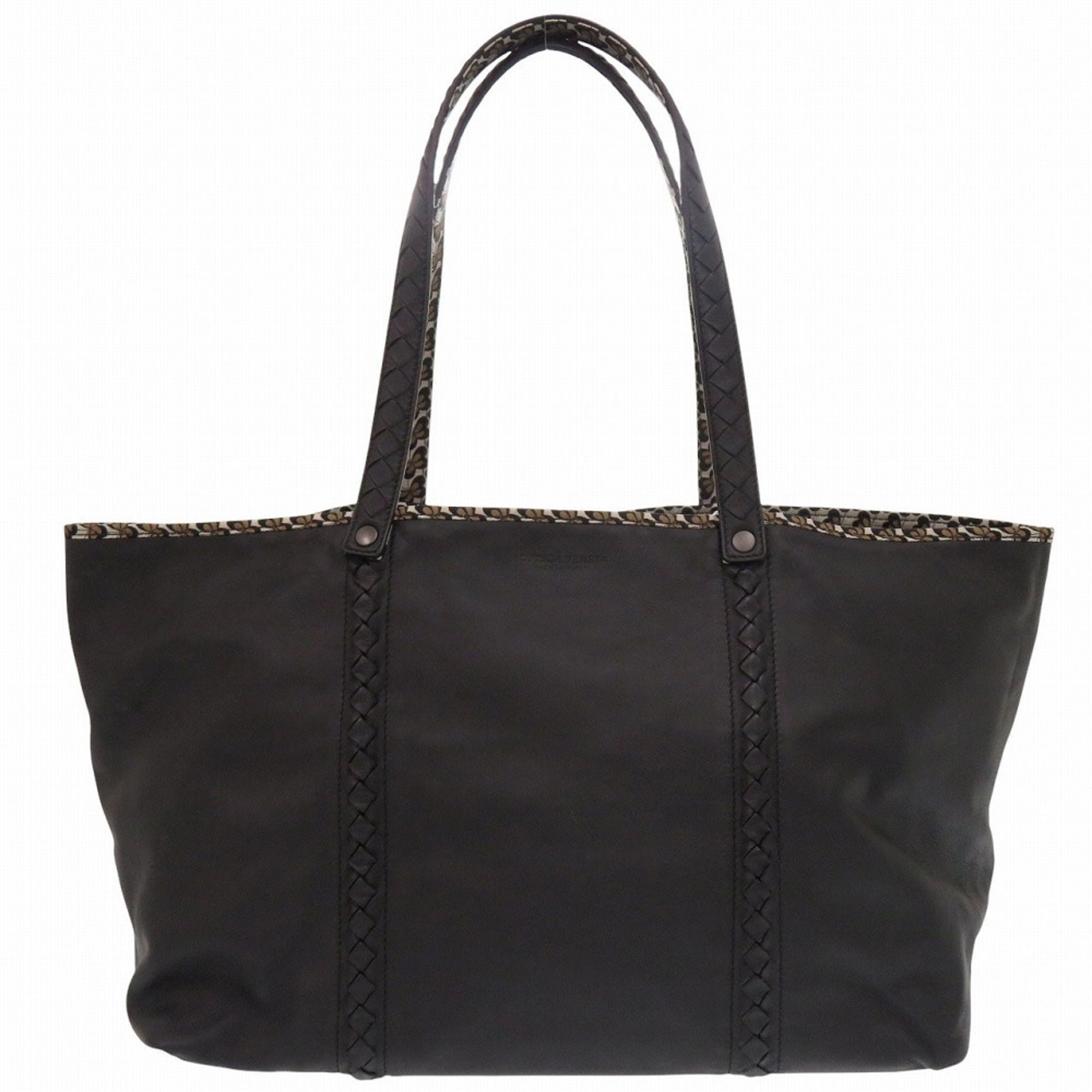 Bottega Veneta Intrecciato Beige Black Cream Intrecciato Nylon Tote Bag (Pre-Owned)