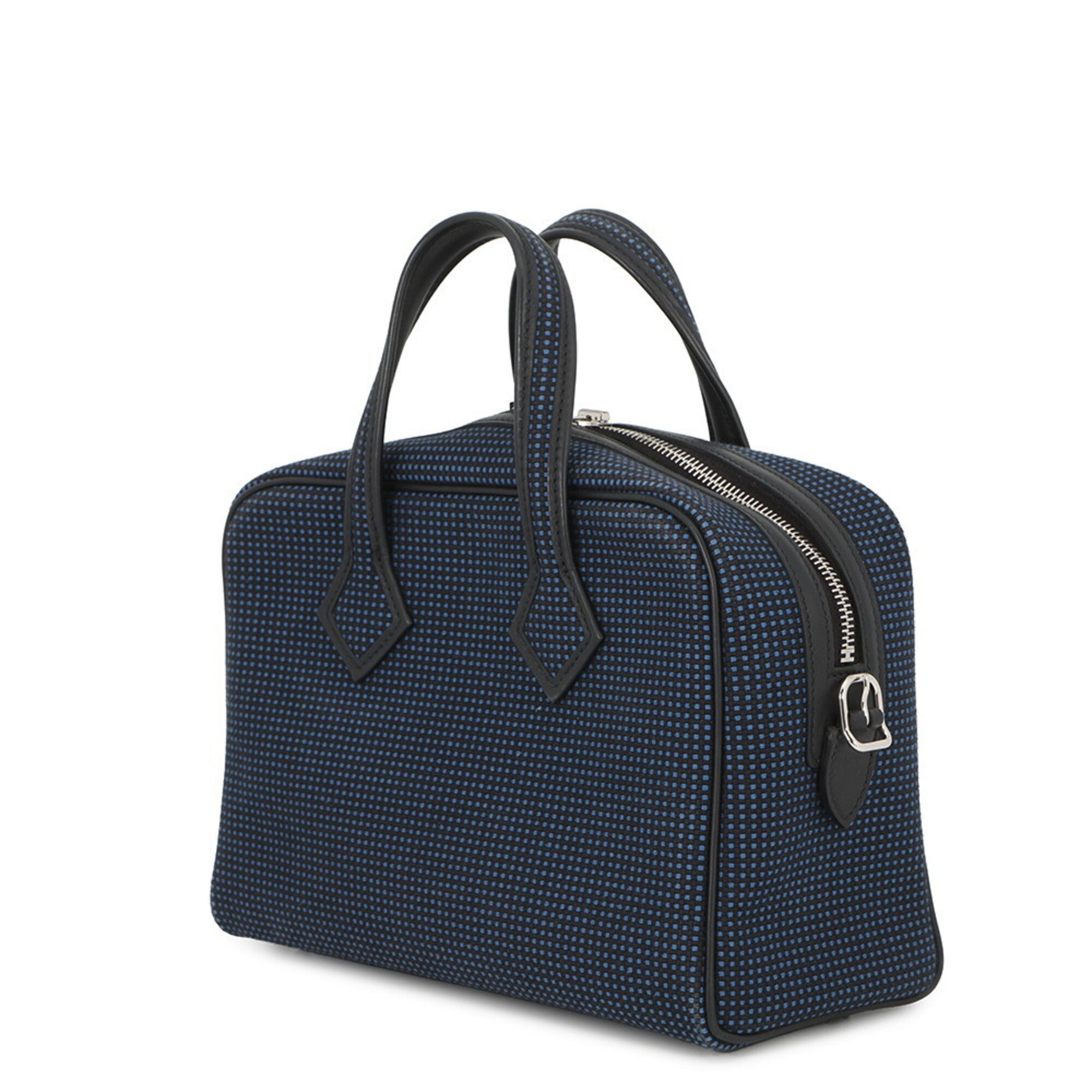 Hermes Black Bleu Saphir Swift Leather Canvas Handbag Shoulder Bag (Pre-Owned)
