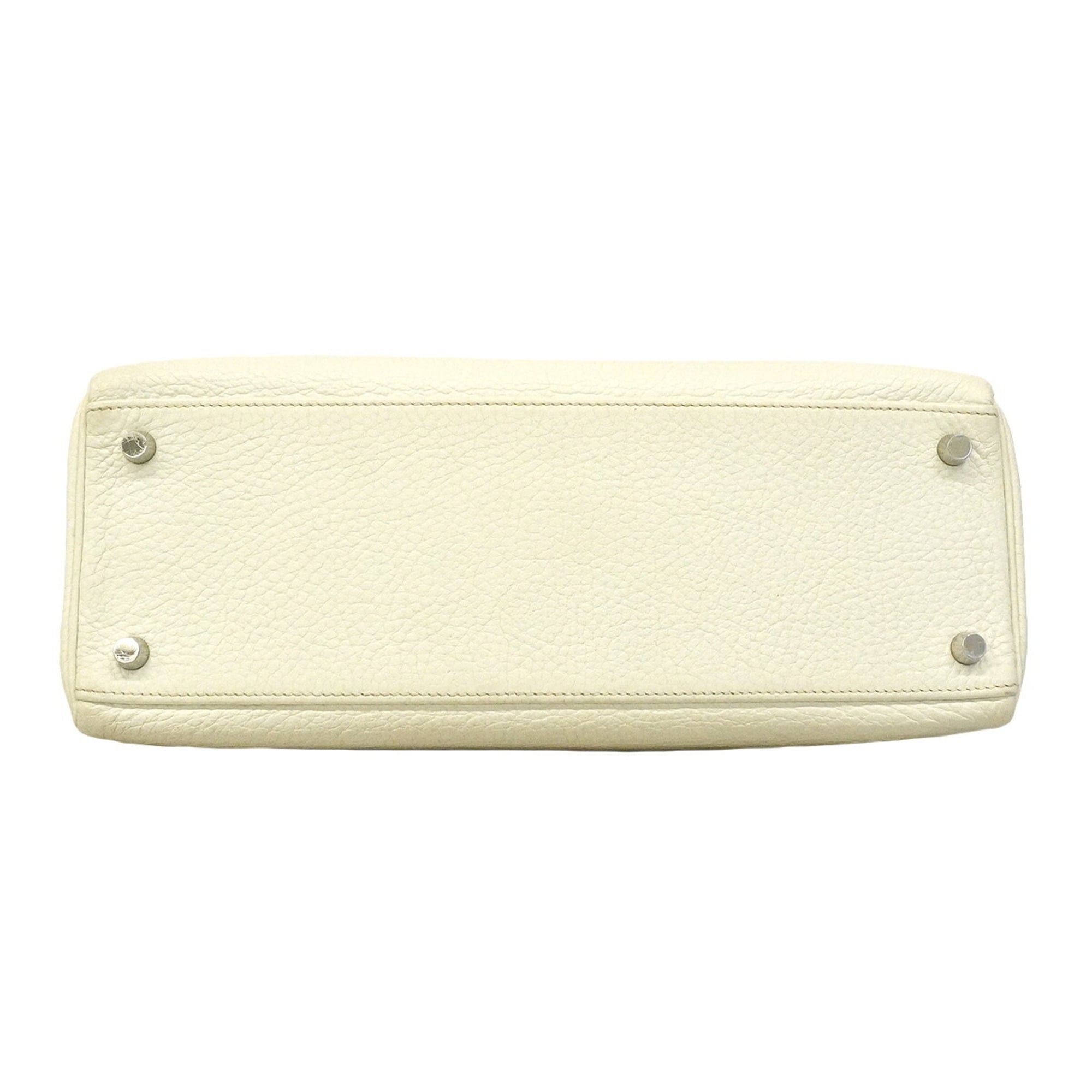 Hermes White Taurillon Clemence Leather Handbag (Pre-Owned)