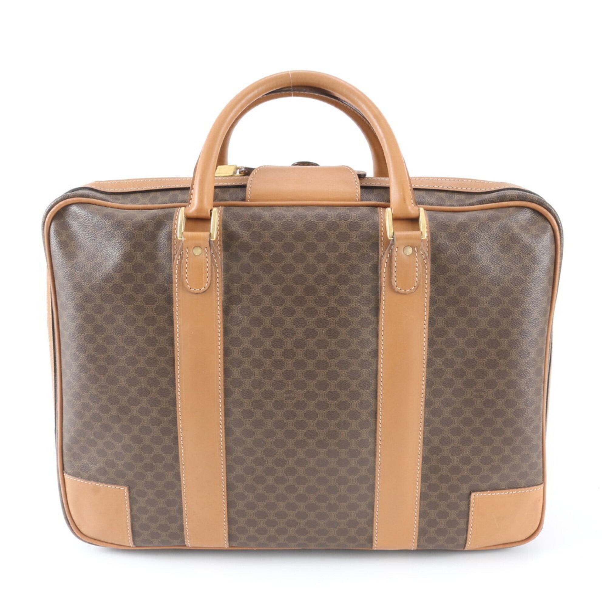 Celine Brown Leather Coated Canvas Boston Bag (Pre-Owned)