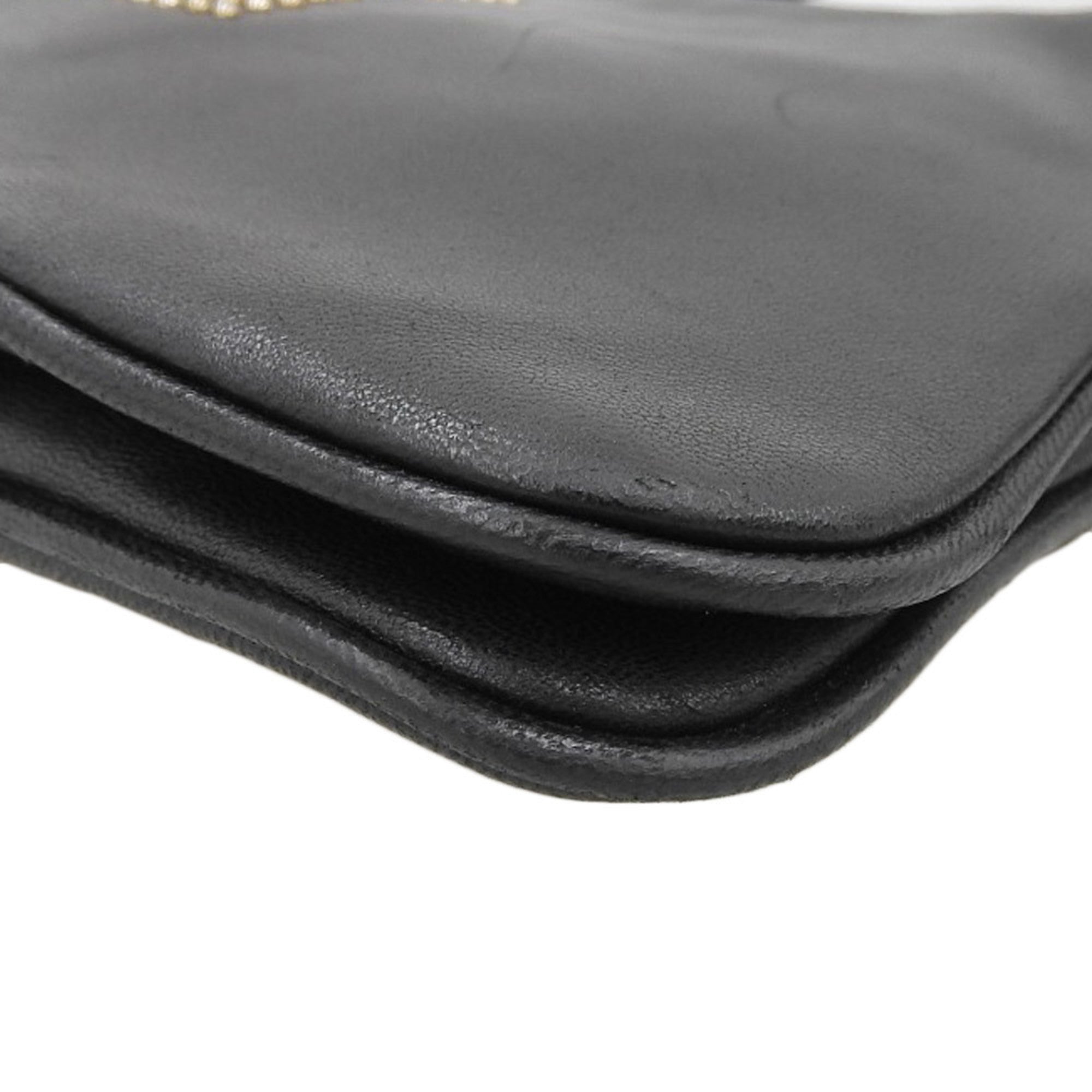 Tory Burch Black Leather Clutch Bag Shoulder Bag (Pre-Owned)