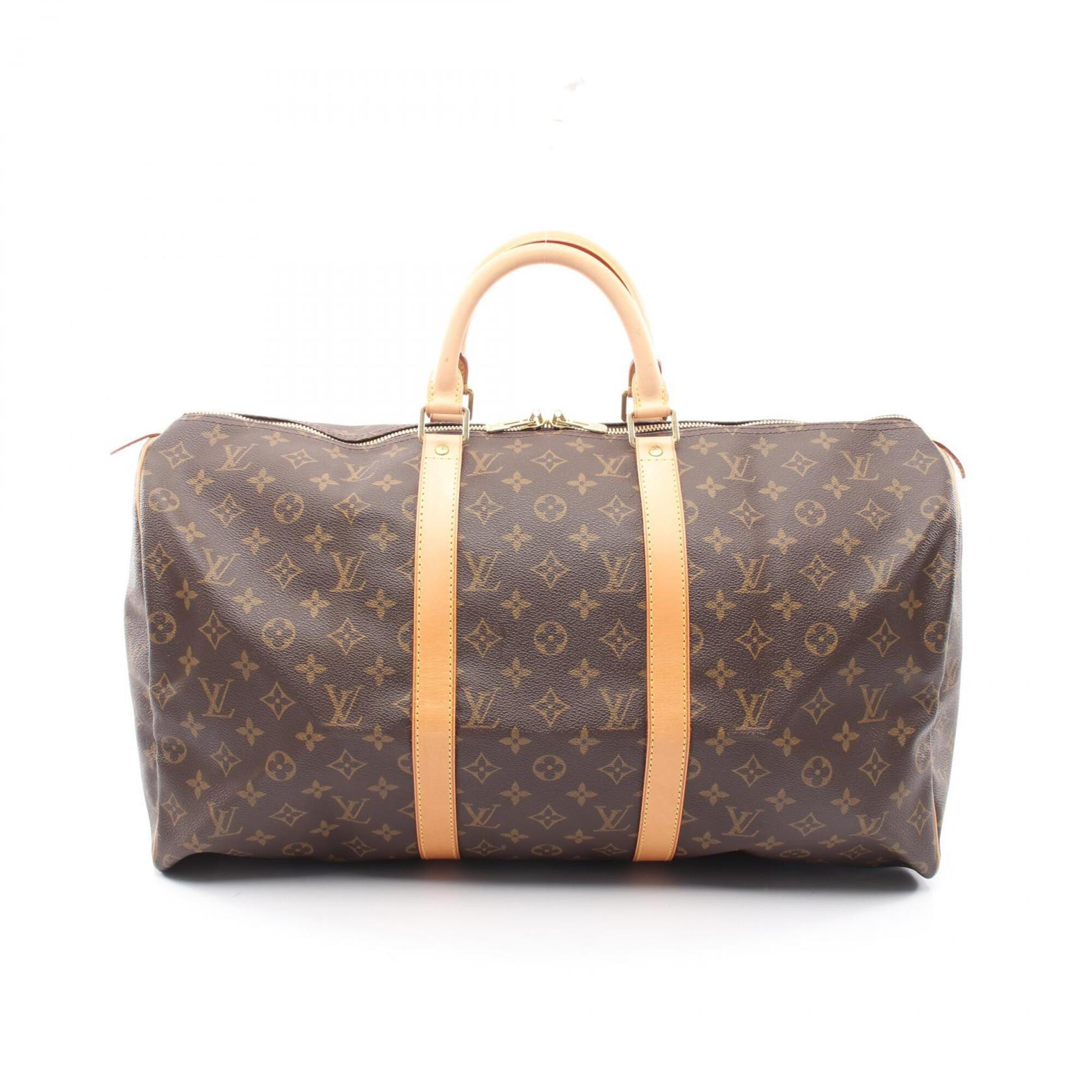 Louis Vuitton Brown Coated Canvas Monogram Leather Boston Bag Handbag (Pre-Owned)