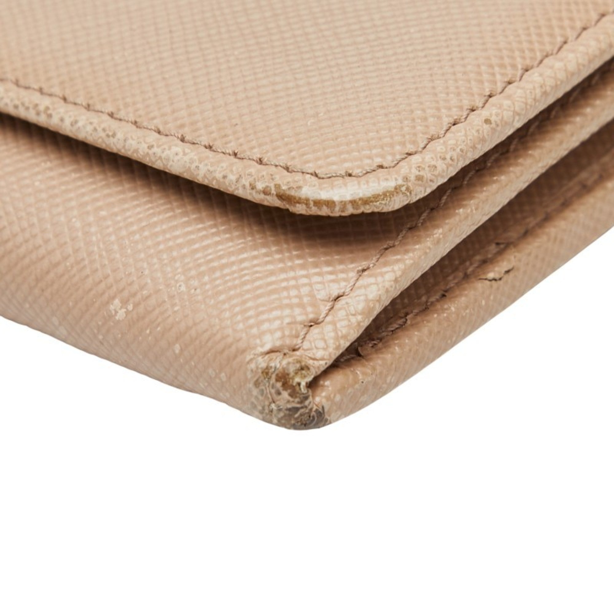 Prada Beige Leather Long Wallet (Tri-Fold) (Pre-Owned)