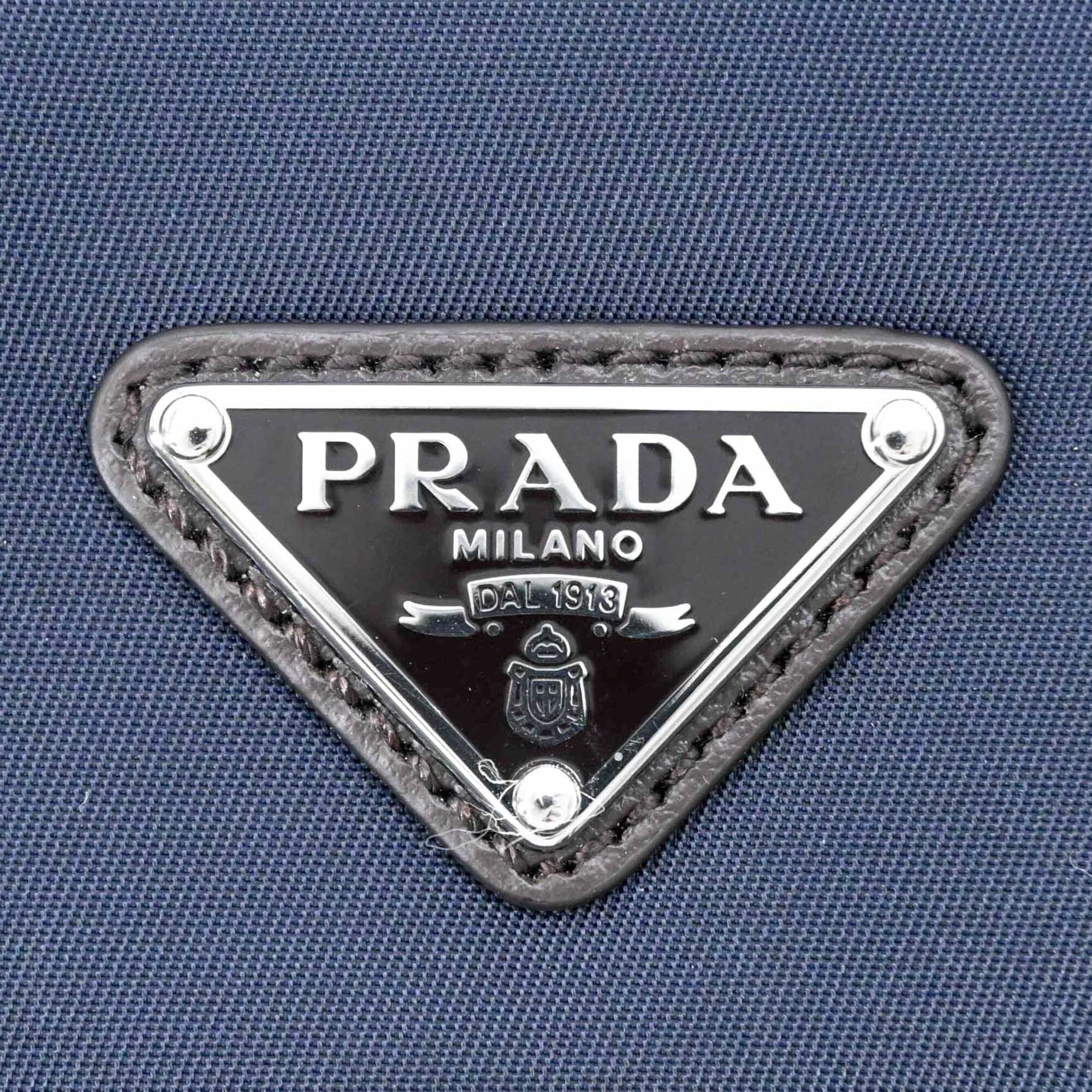 Prada Brown Navy Suede Nylon Shoulder Bag (Pre-Owned)