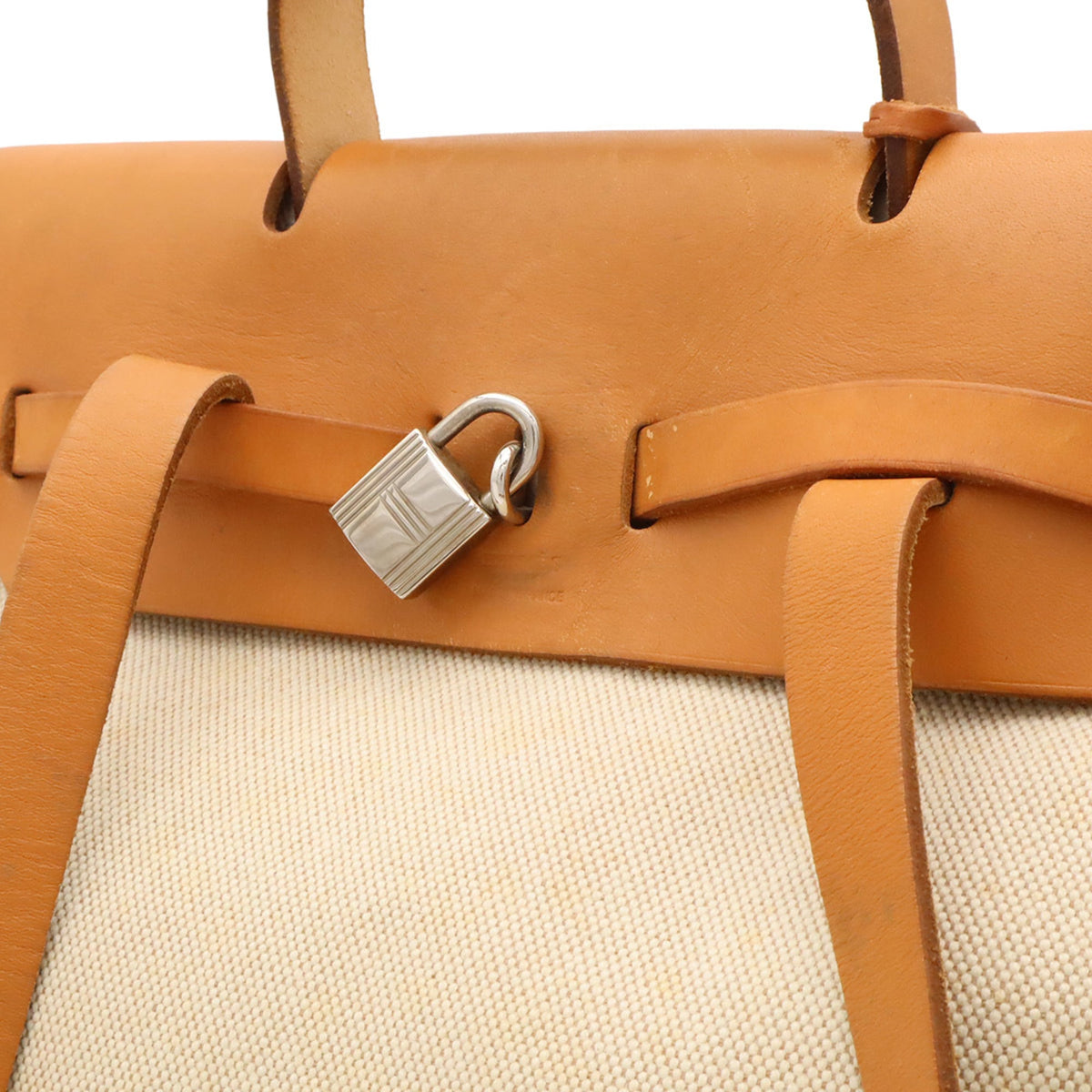 Hermes Light Brown Natural Toile H Leather Backpack Handbag (Pre-Owned)