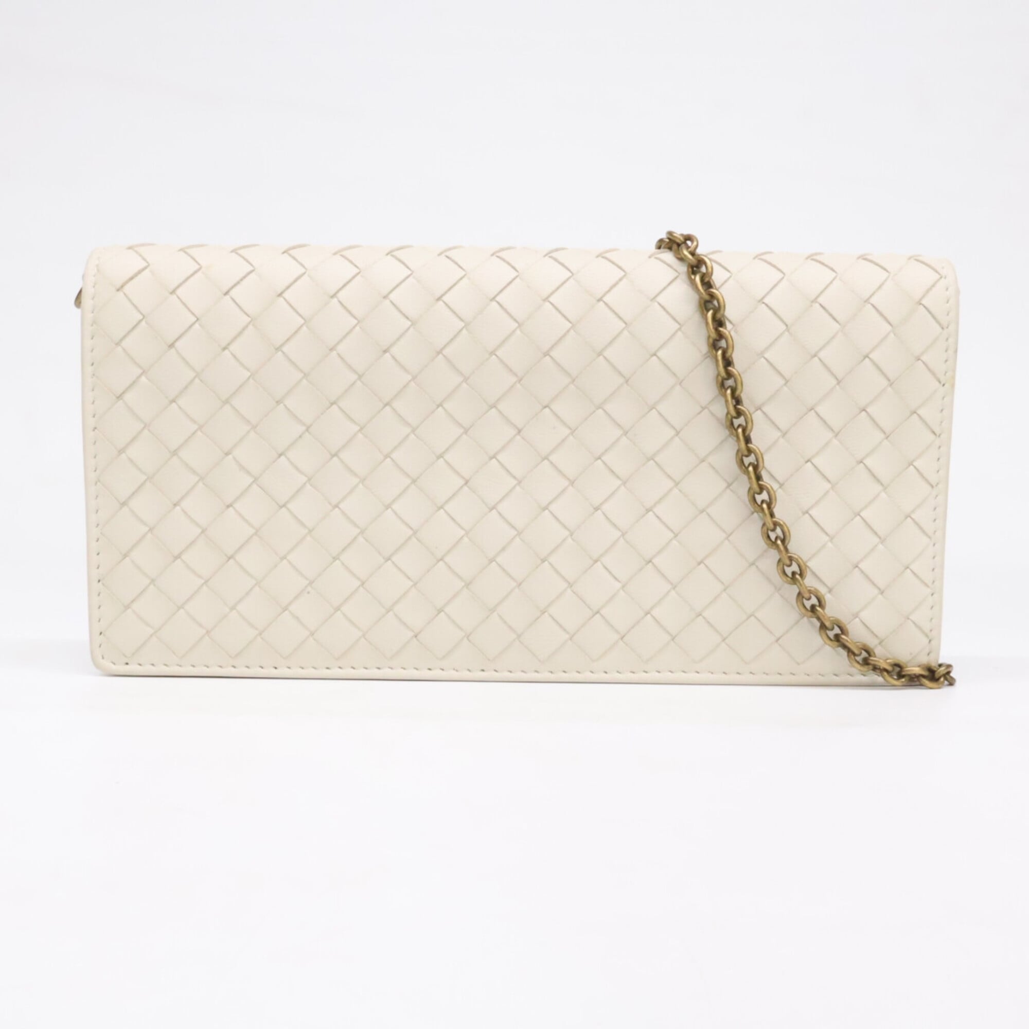 Bottega Veneta Ivory Leather Chain/Shoulder Wallet (Pre-Owned)