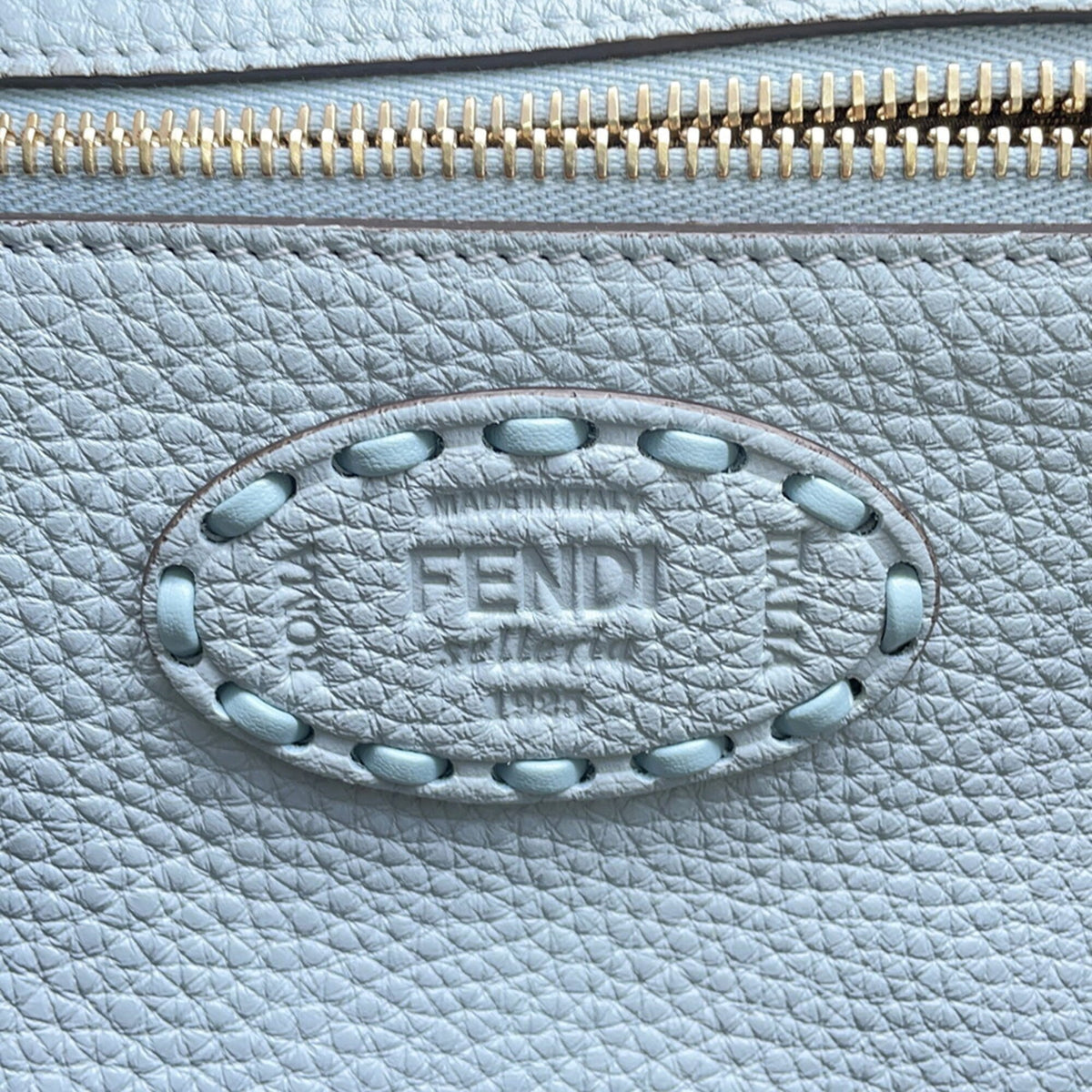 Fendi Selleria Light Blue Leather Handbag Pouch Tote Bag (Pre-Owned)
