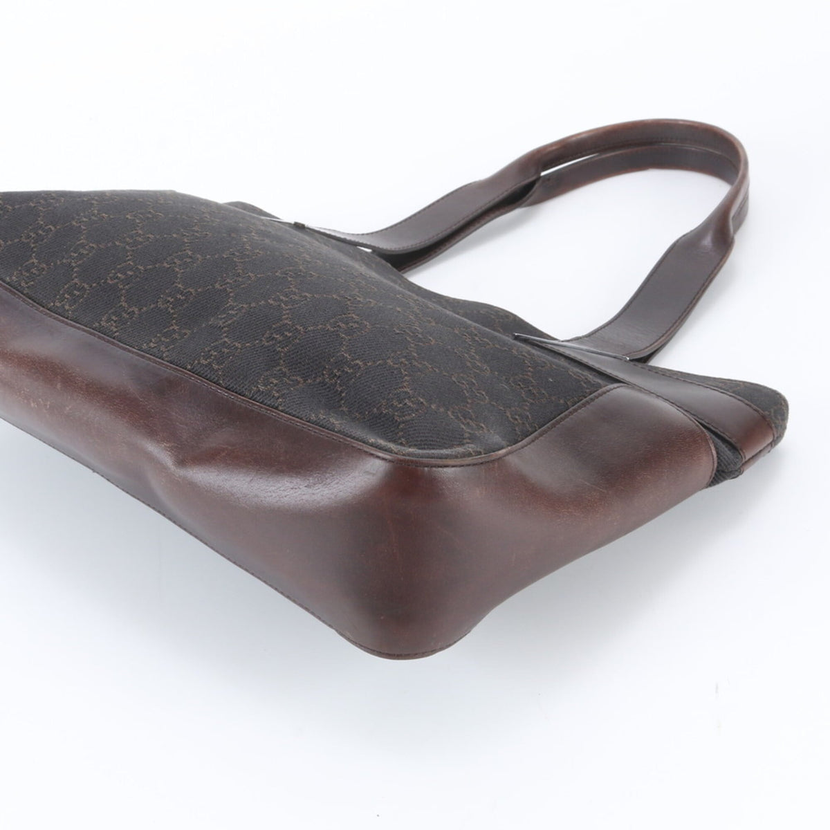 Gucci Brown Leather Canvas Handbag Shoulder Bag Tote Bag (Pre-Owned)
