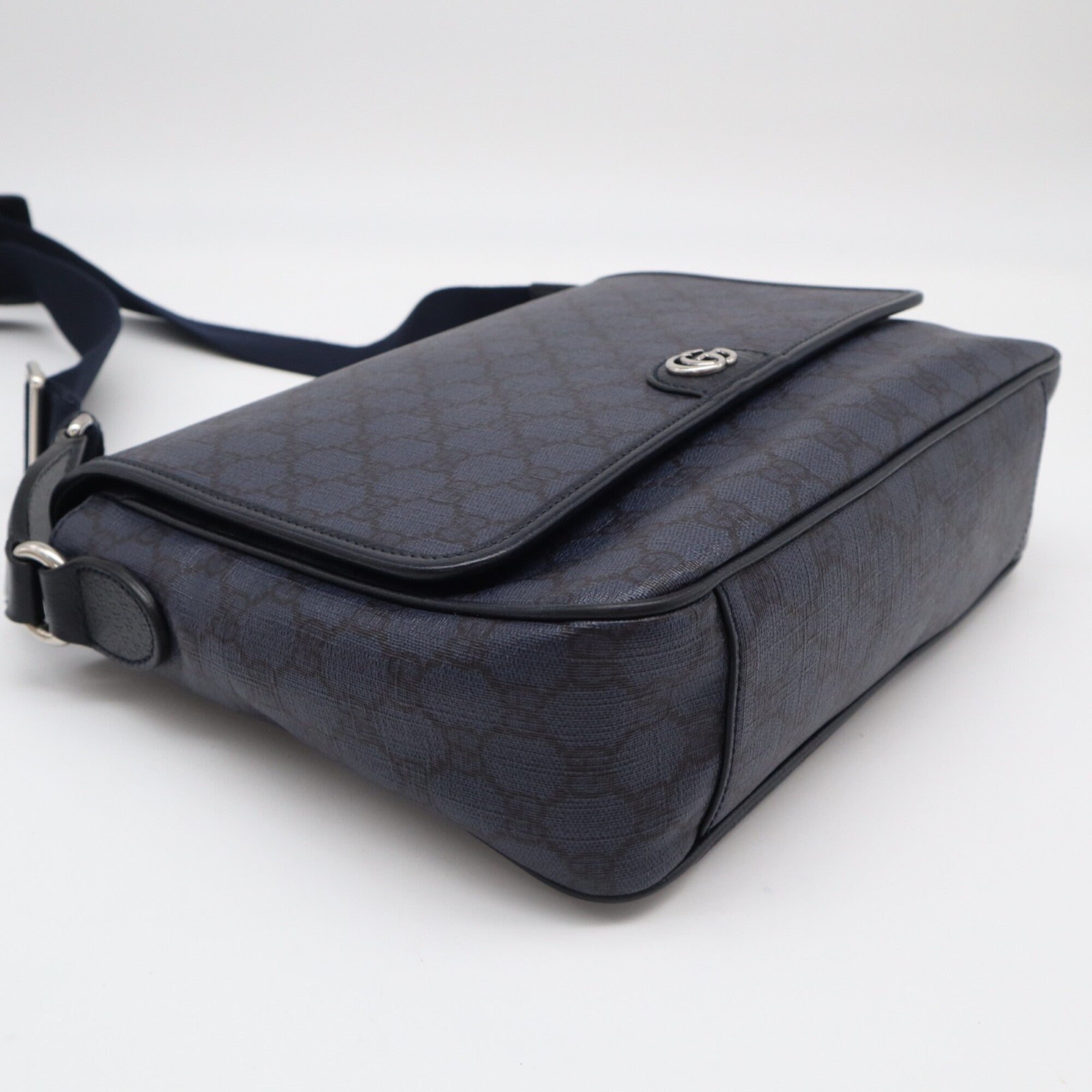 Gucci Ophidia Navy Black Canvas Leather Shoulder Bag (Pre-Owned)
