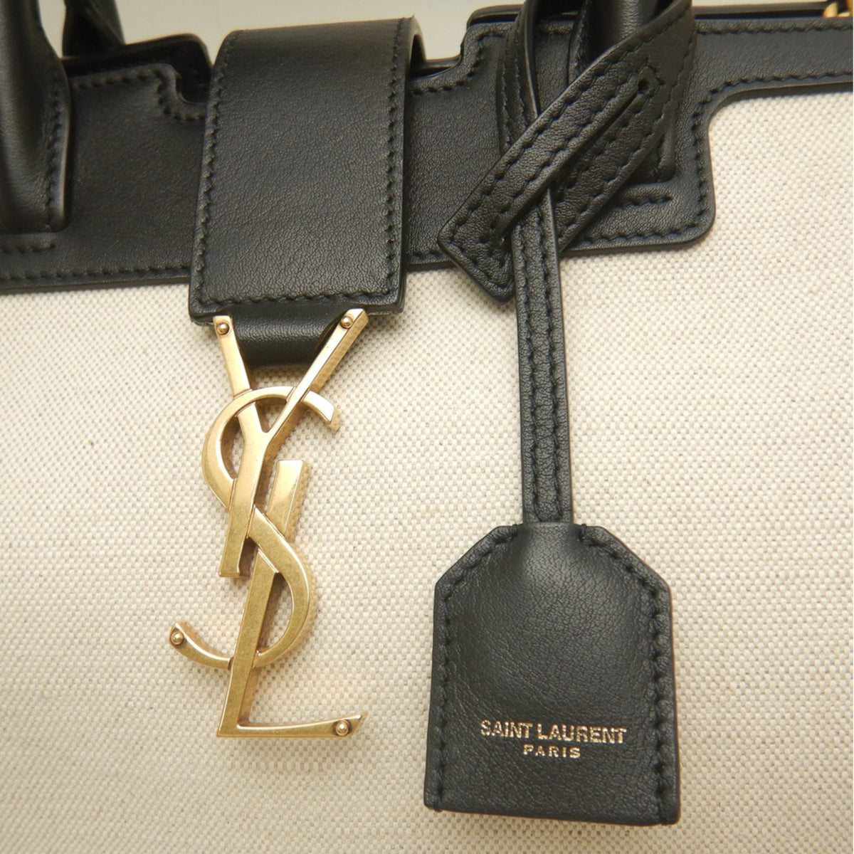 Yves Saint Laurent Black White Canvas Leather Handbag (Pre-Owned)