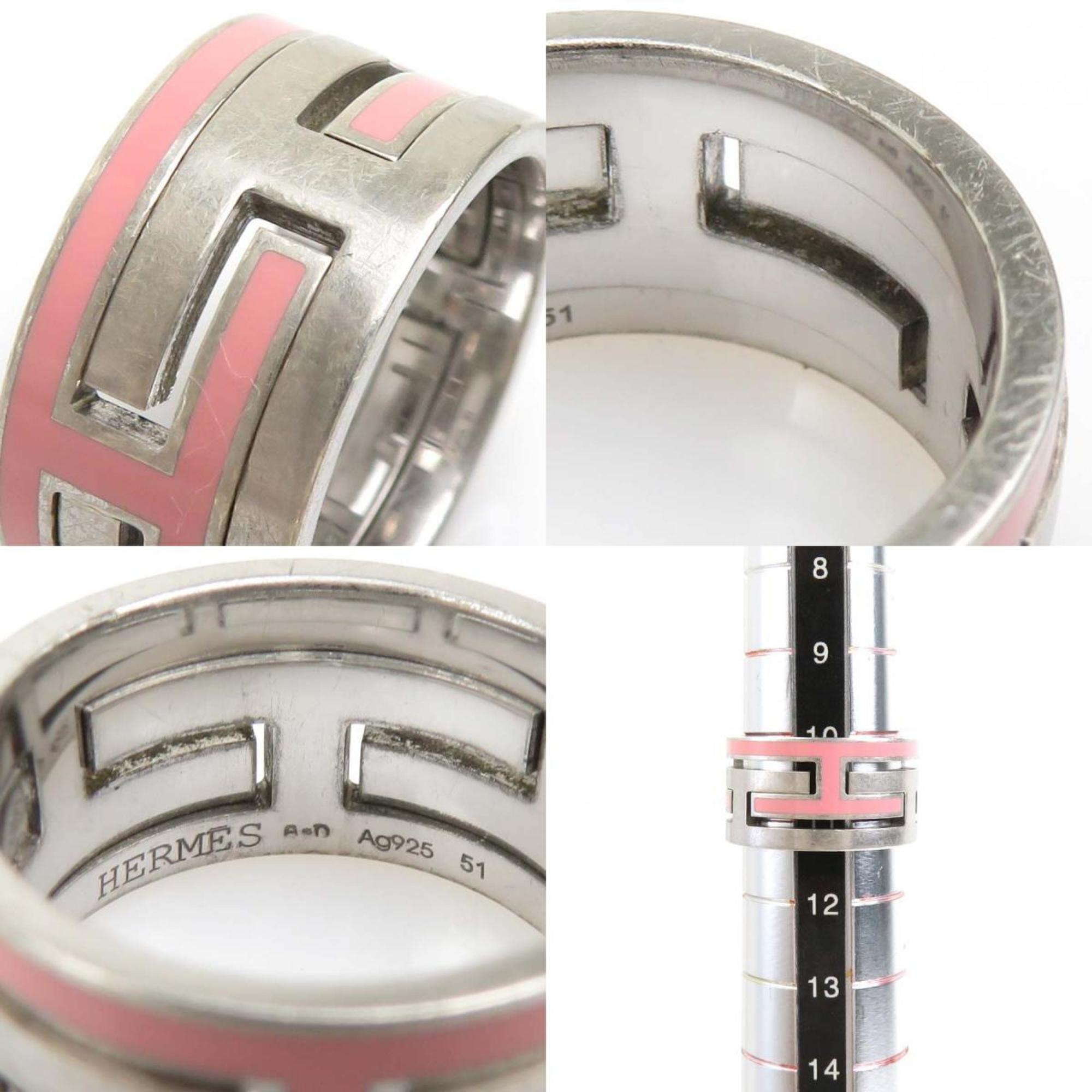 Hermes Silver Pink Enamel Silver 925 Band Ring (Pre-Owned)