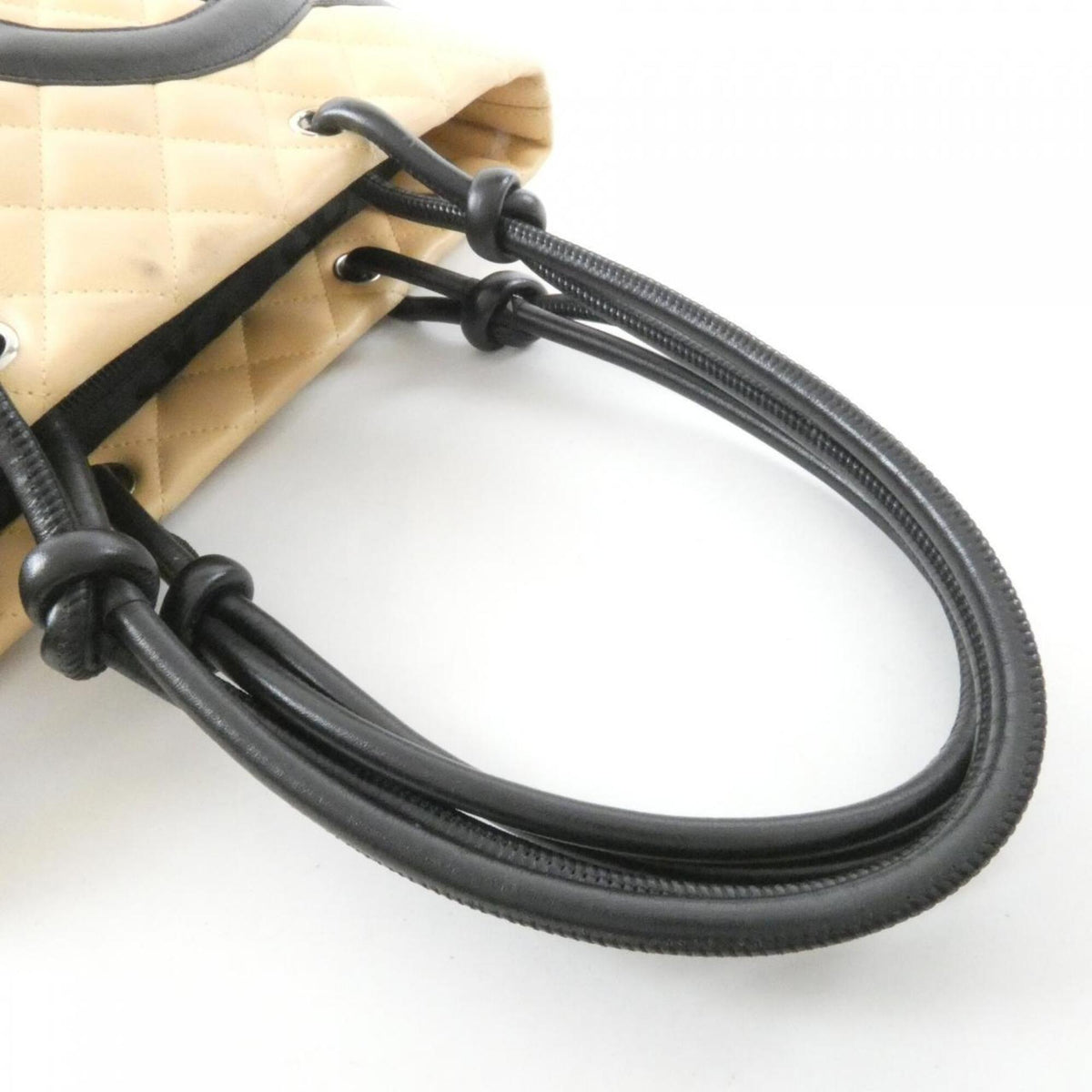 Chanel Ligne Cambon Beige Black Leather Handbag (Pre-Owned)
