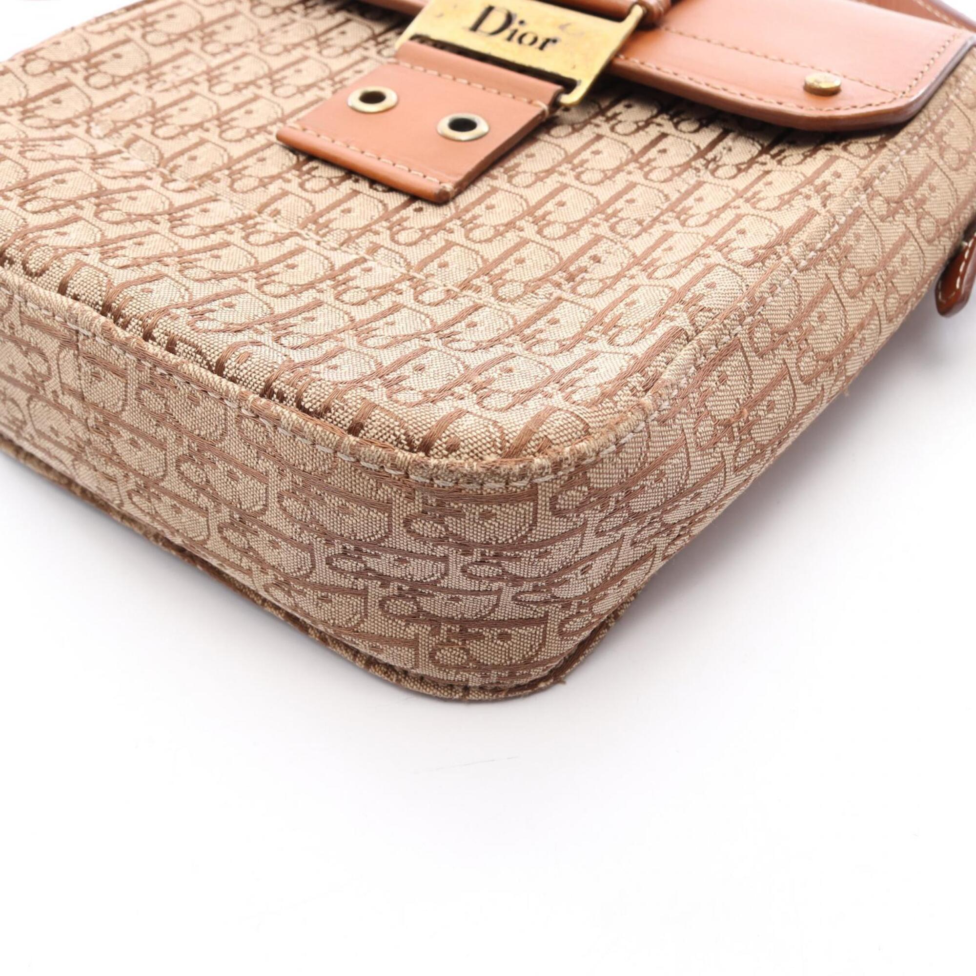 Christian Dior Beige Brown Canvas Leather Handbag Shoulder Bag (Pre-Owned)