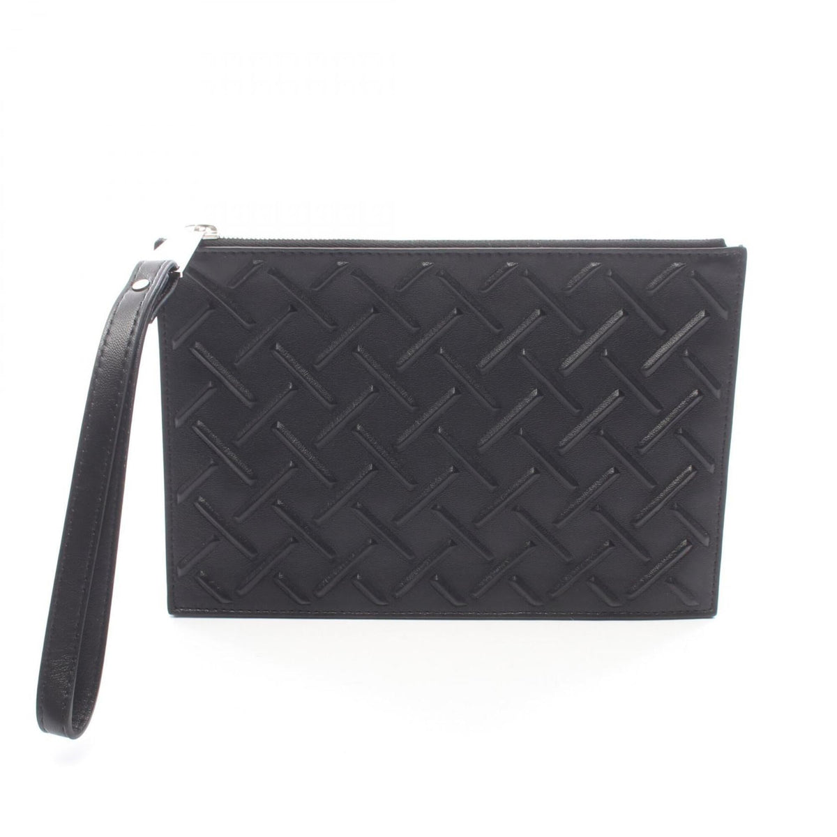 Bottega Veneta Intrecciato Black Leather Clutch Bag Handbag (Pre-Owned)