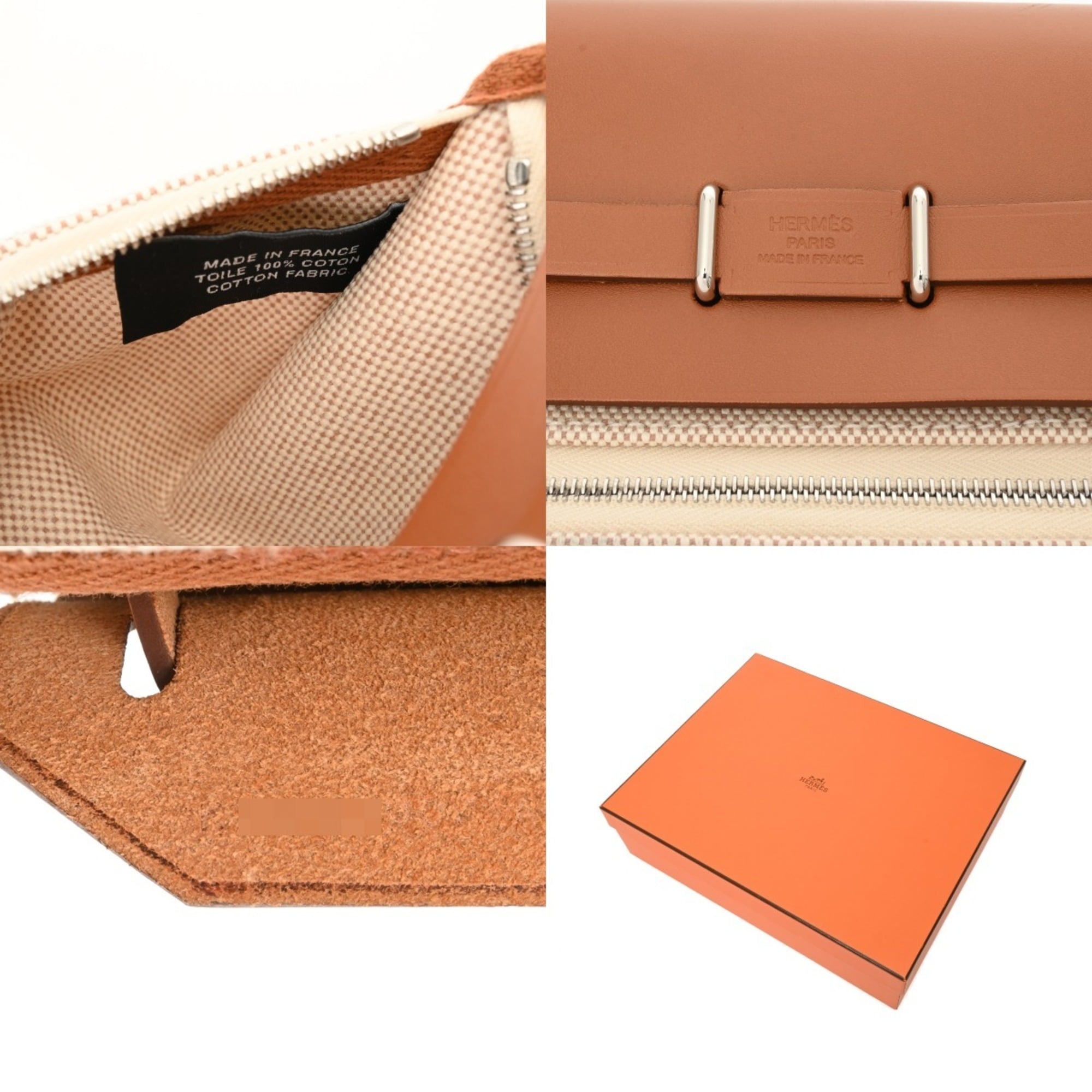 Hermes Ecru Fauve Leather Canvas Handbag (Pre-Owned)