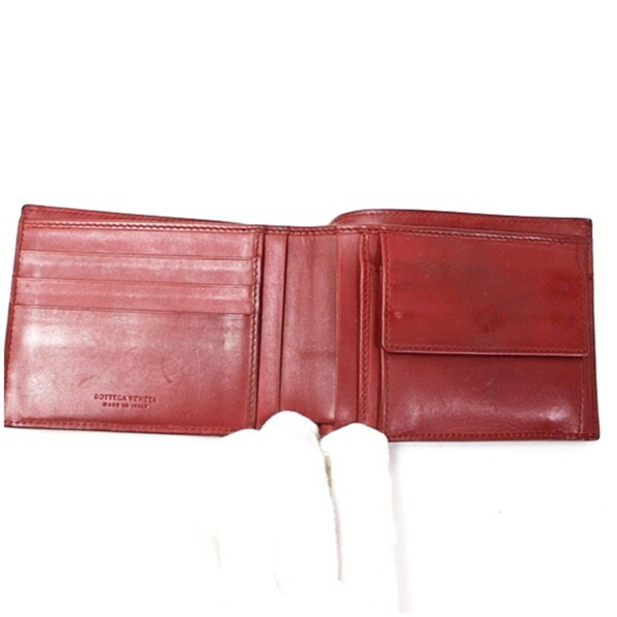 Bottega Veneta Red Color Wine Intrecciato Wallet (Bi-Fold) (Pre-Owned)