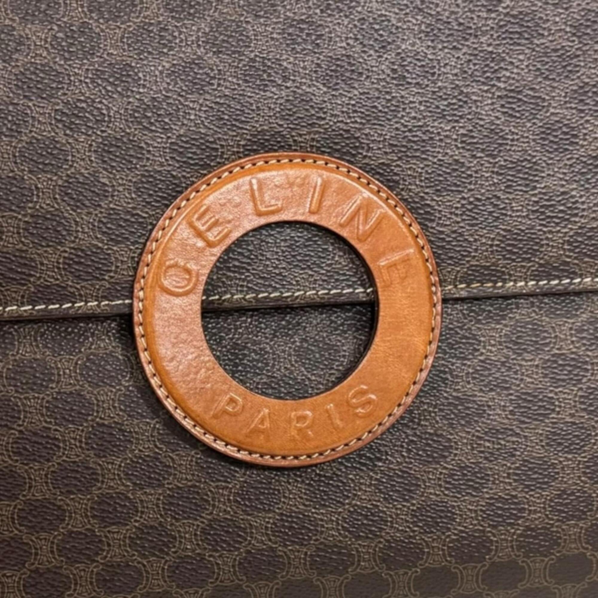 Celine Brown Coated Canvas Leather Clutch Bag Shoulder Bag (Pre-Owned)