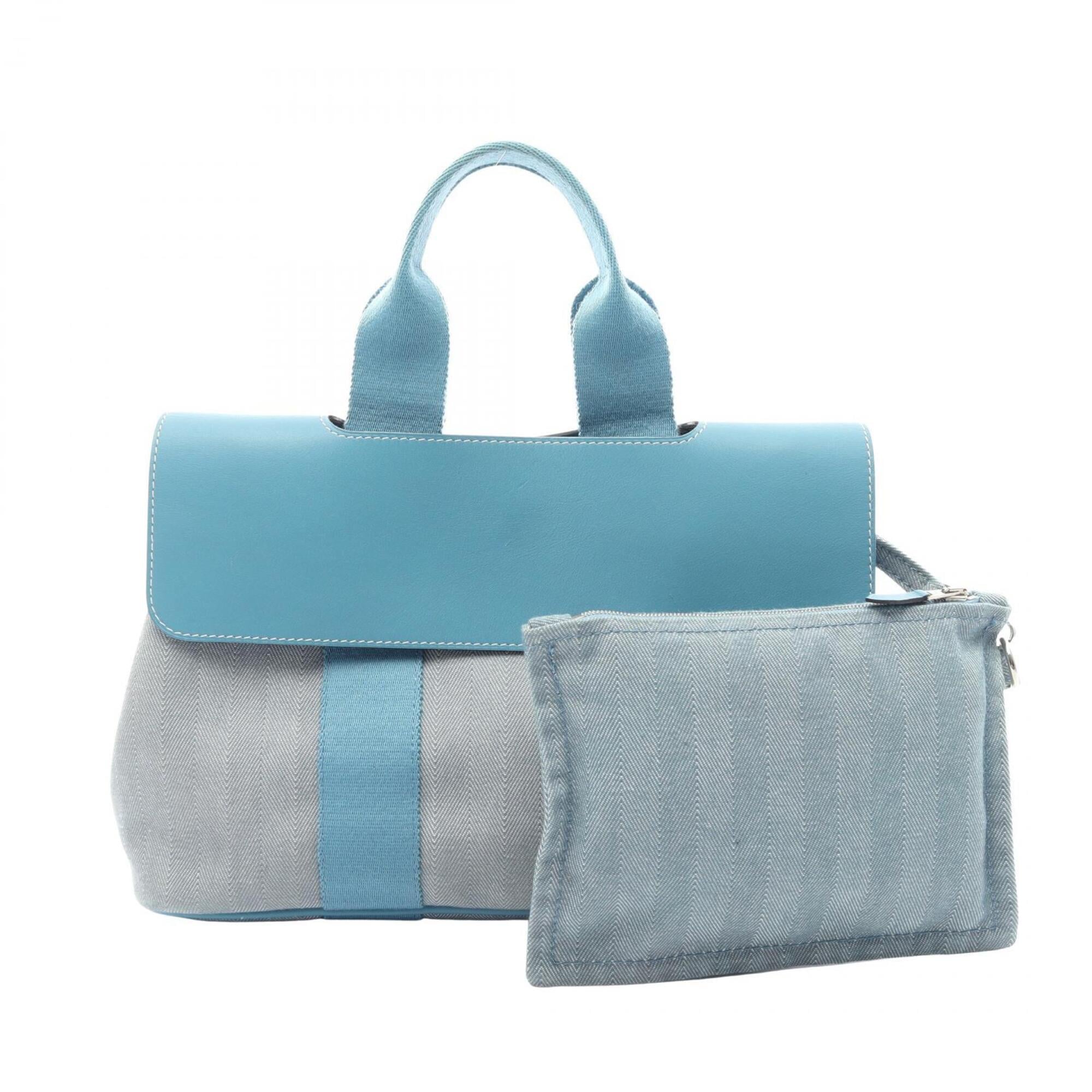 Hermes Blue Toile Chevron Swift Leather Handbag (Pre-Owned)