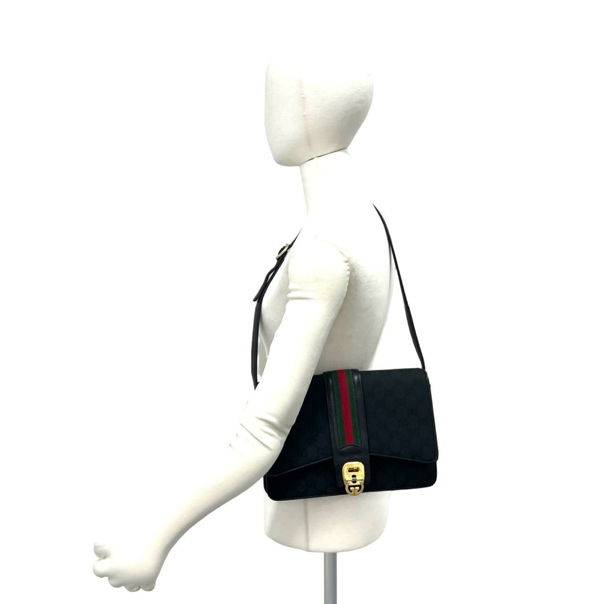 Gucci Black Green Red Color Canvas Leather Pochette Shoulder Bag (Pre-Owned)