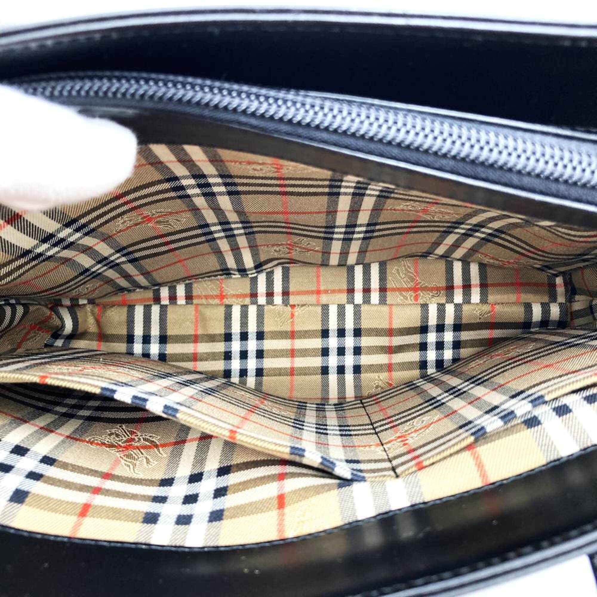 Burberry Black Leather Handbag Tote Bag (Pre-Owned)