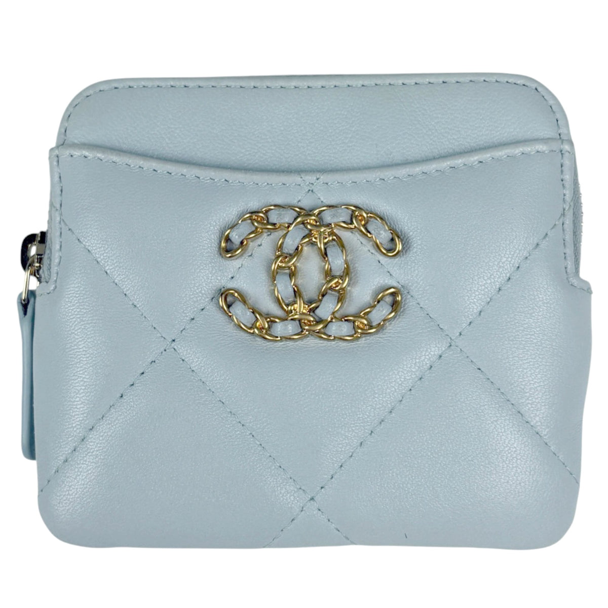 Chanel Light Blue Leather Coin Purse/Coin Case (Pre-Owned)