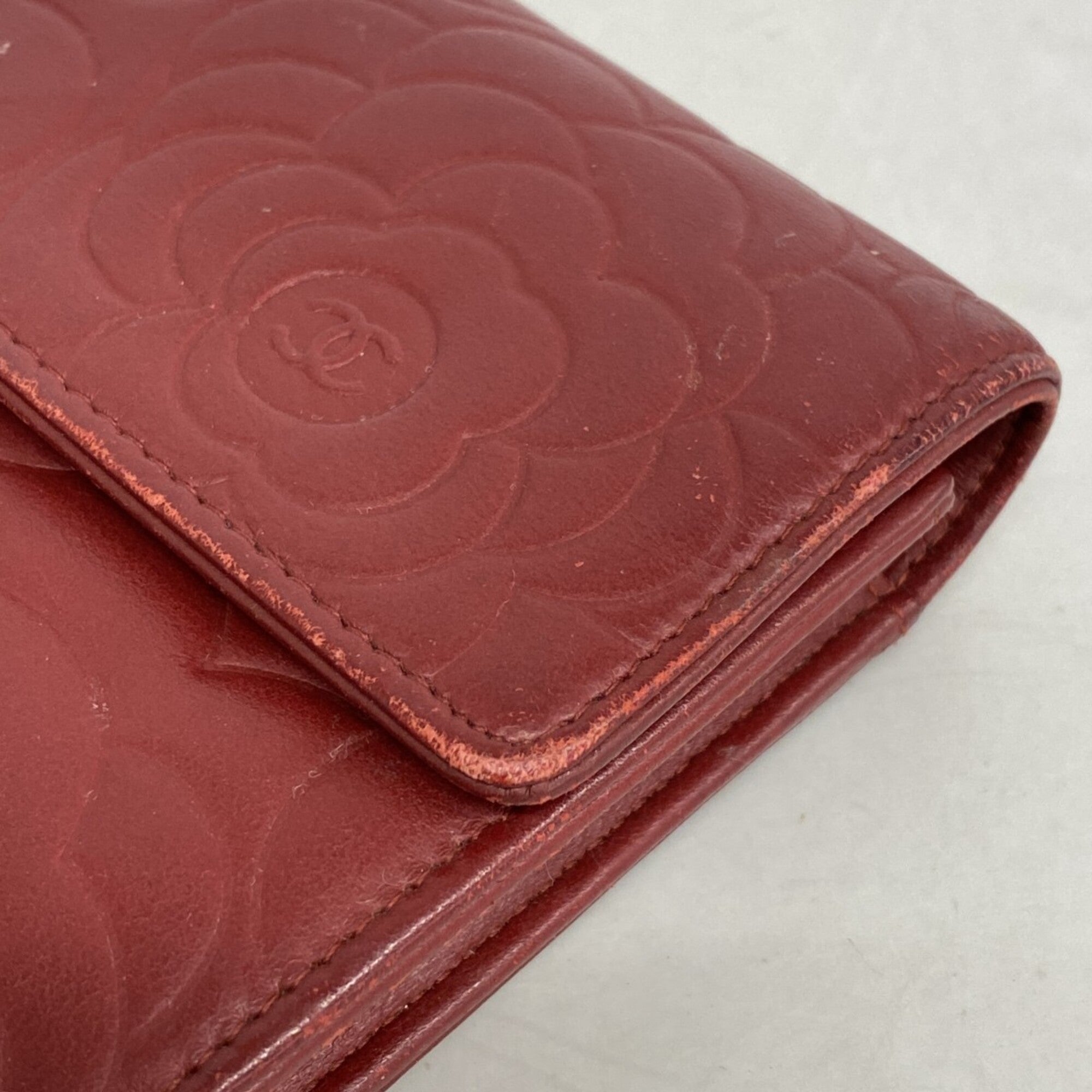 Chanel Bordeaux Leather Long Wallet (Bi-Fold) (Pre-Owned)