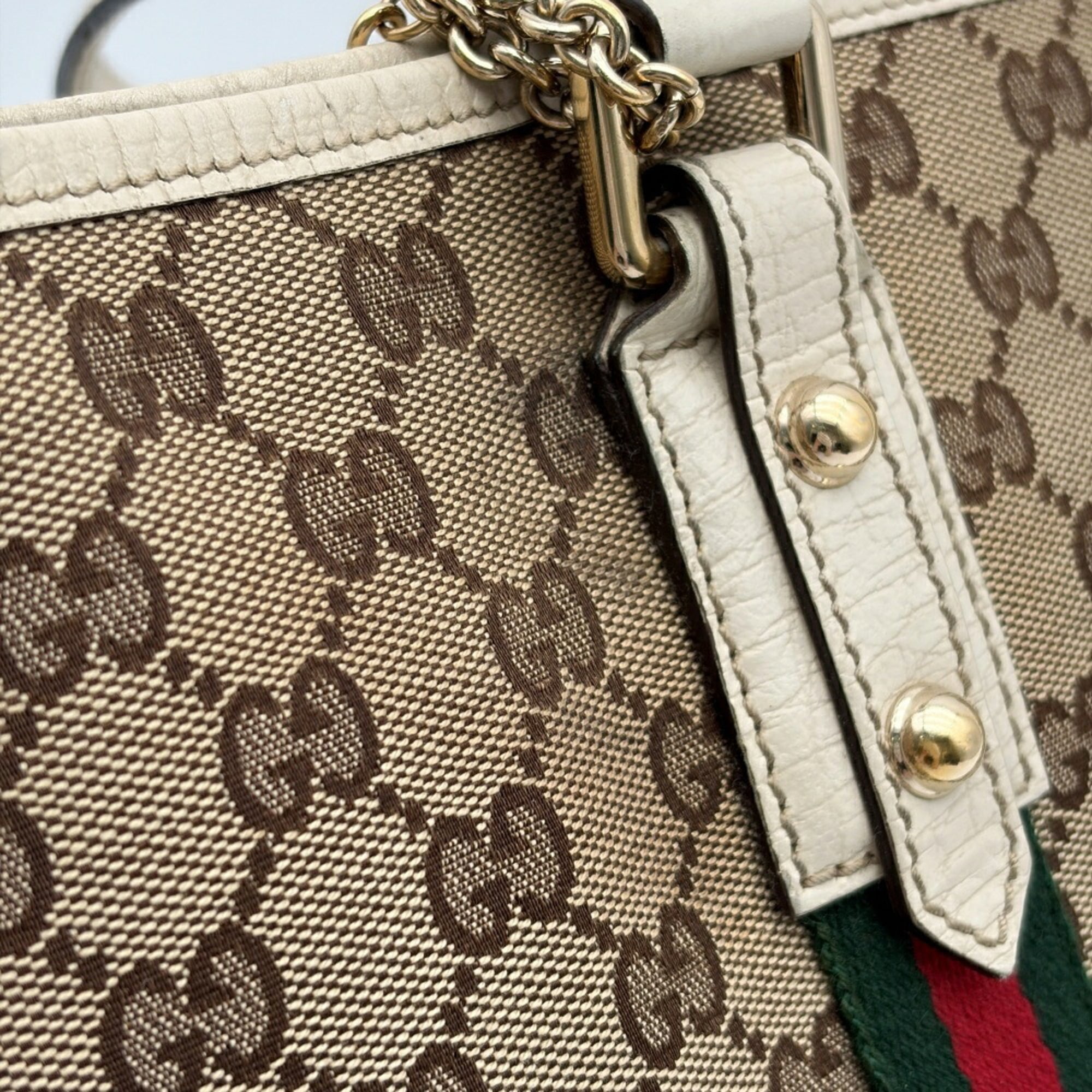 Gucci Ivory Gg Canvas Leather Tote Bag (Pre-Owned)