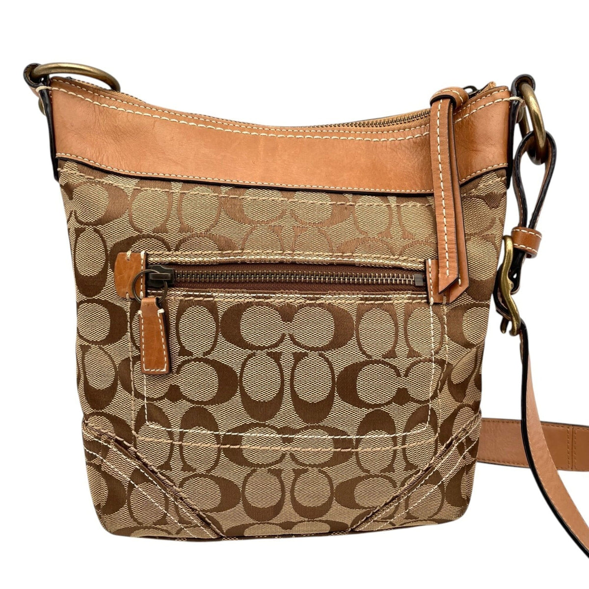 Coach Beige Light Brown Canvas Leather Shoulder Bag (Pre-Owned)